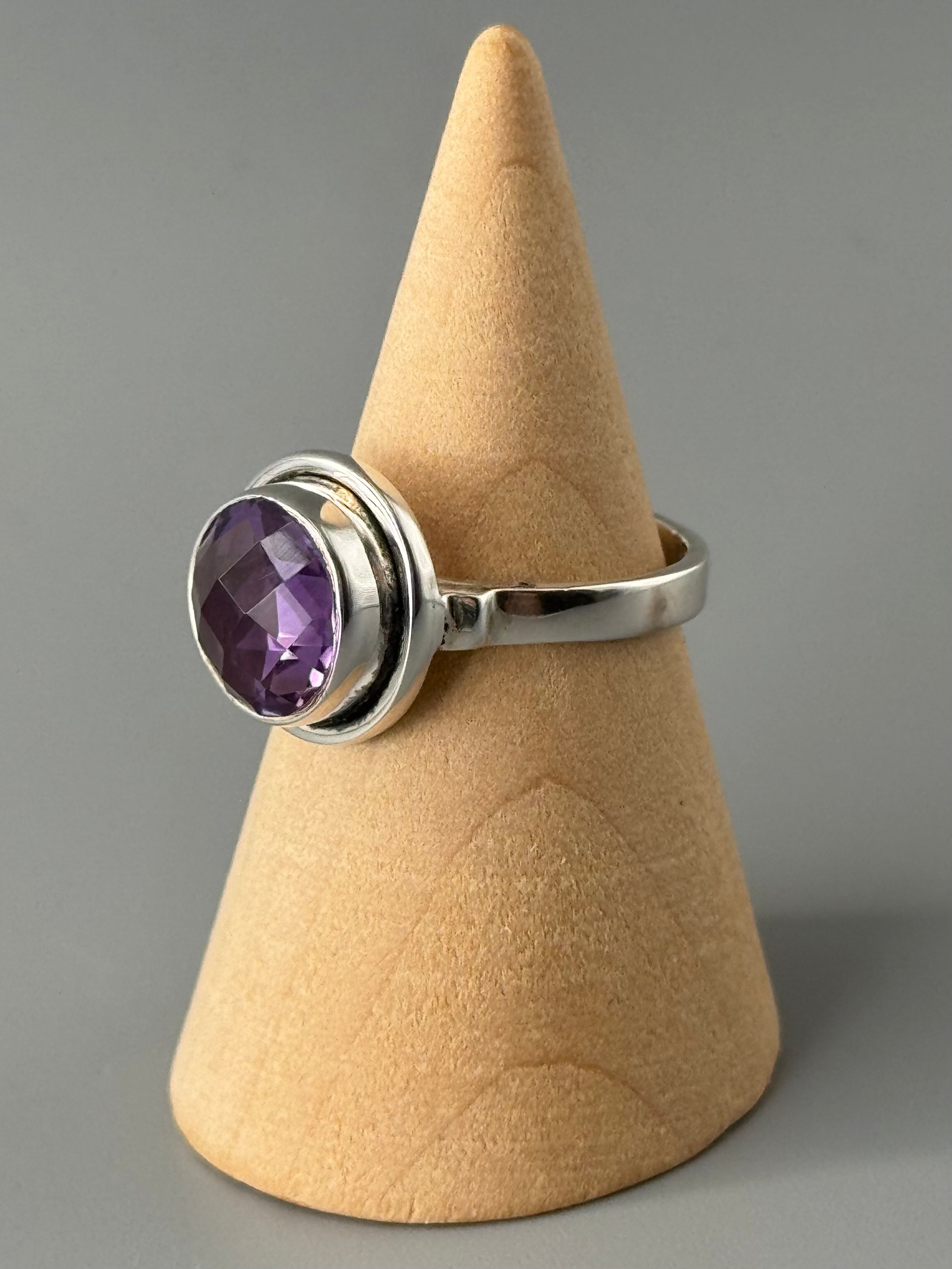 •AMETHYST - DOME• double bezel silver ring (various sizes)