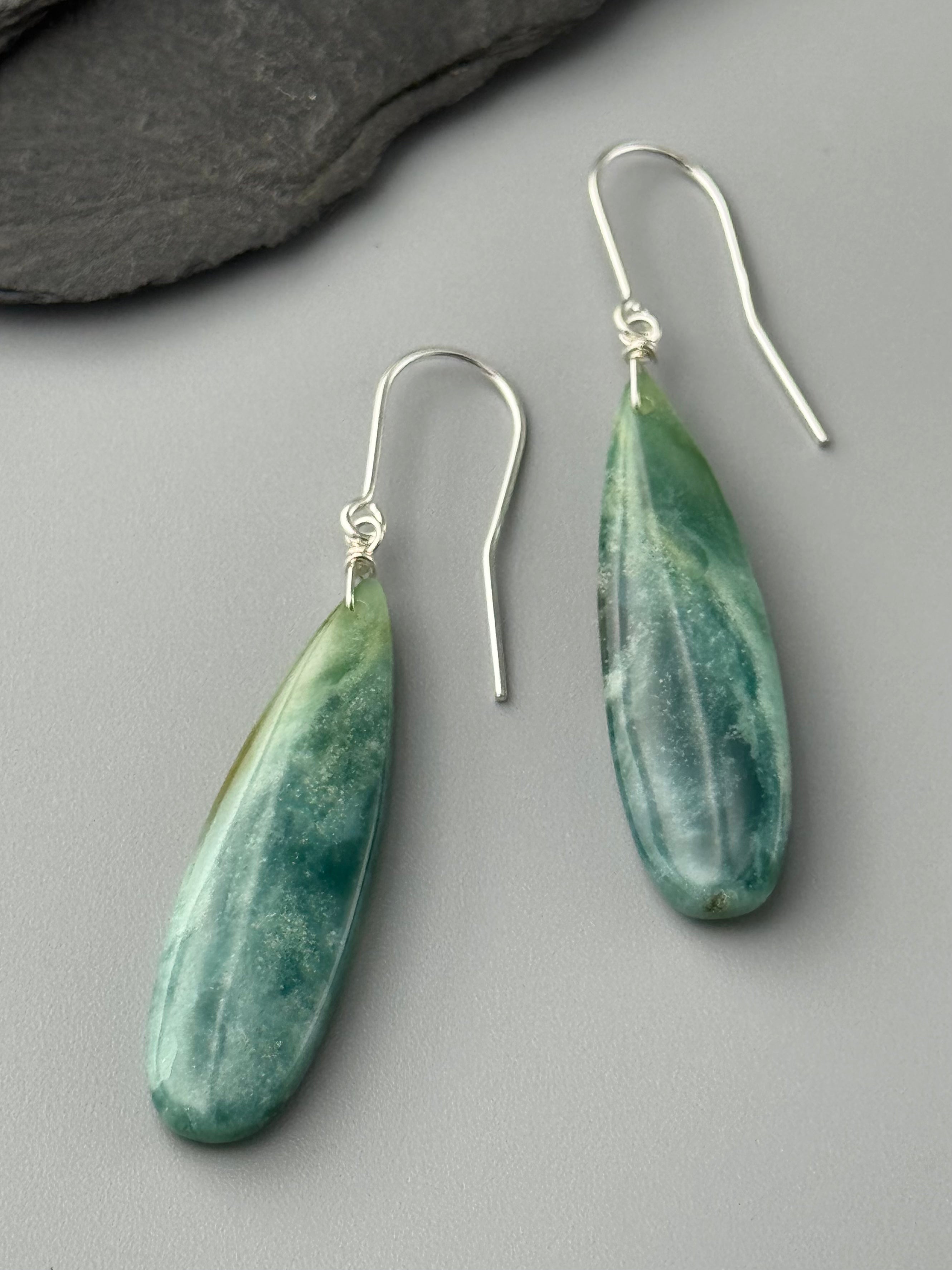 •STRAY• green mountain jade + silver earrings