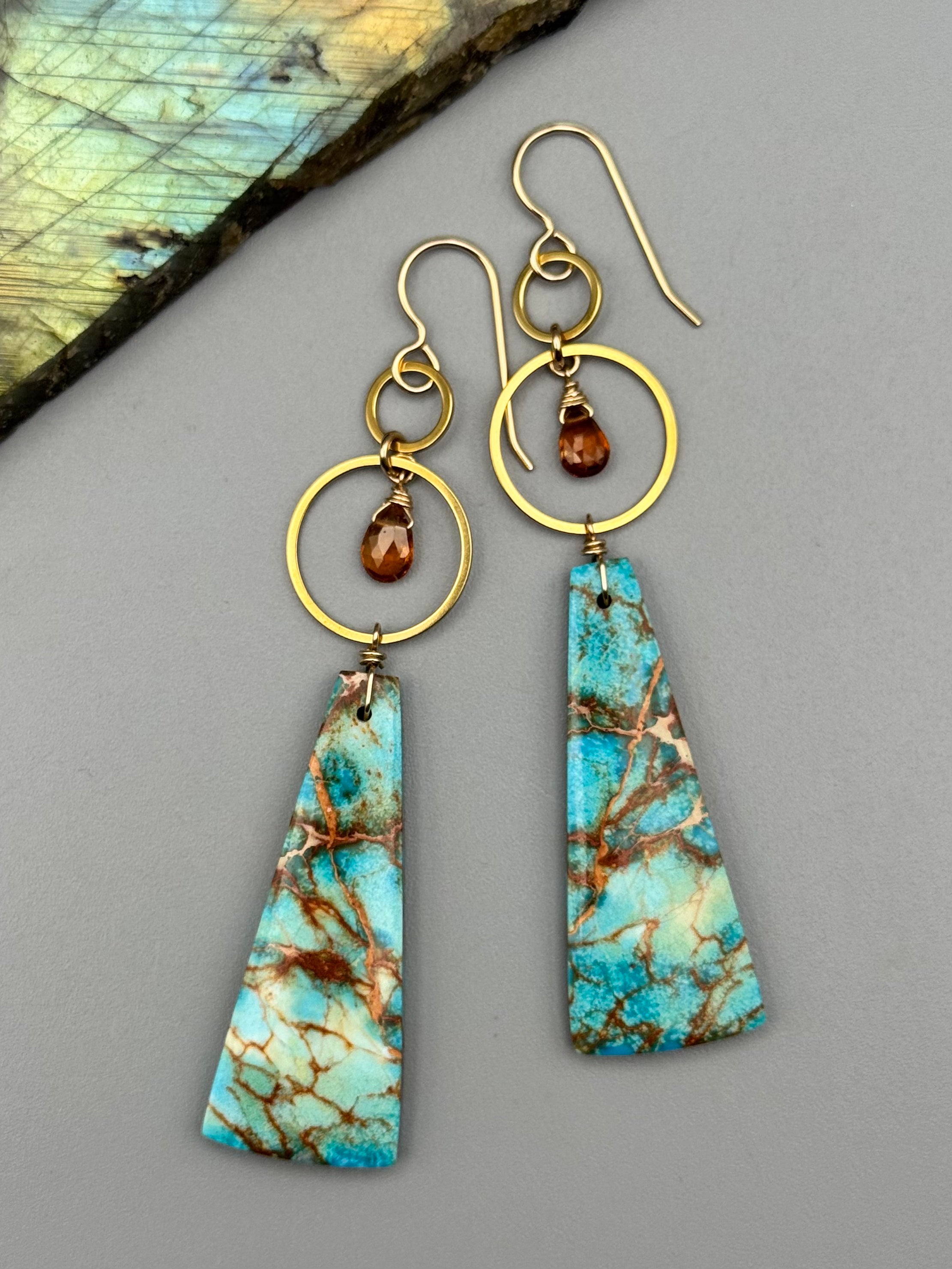 •4 OF CUPS• hessonite garnet + madagascar jasper gold earrings