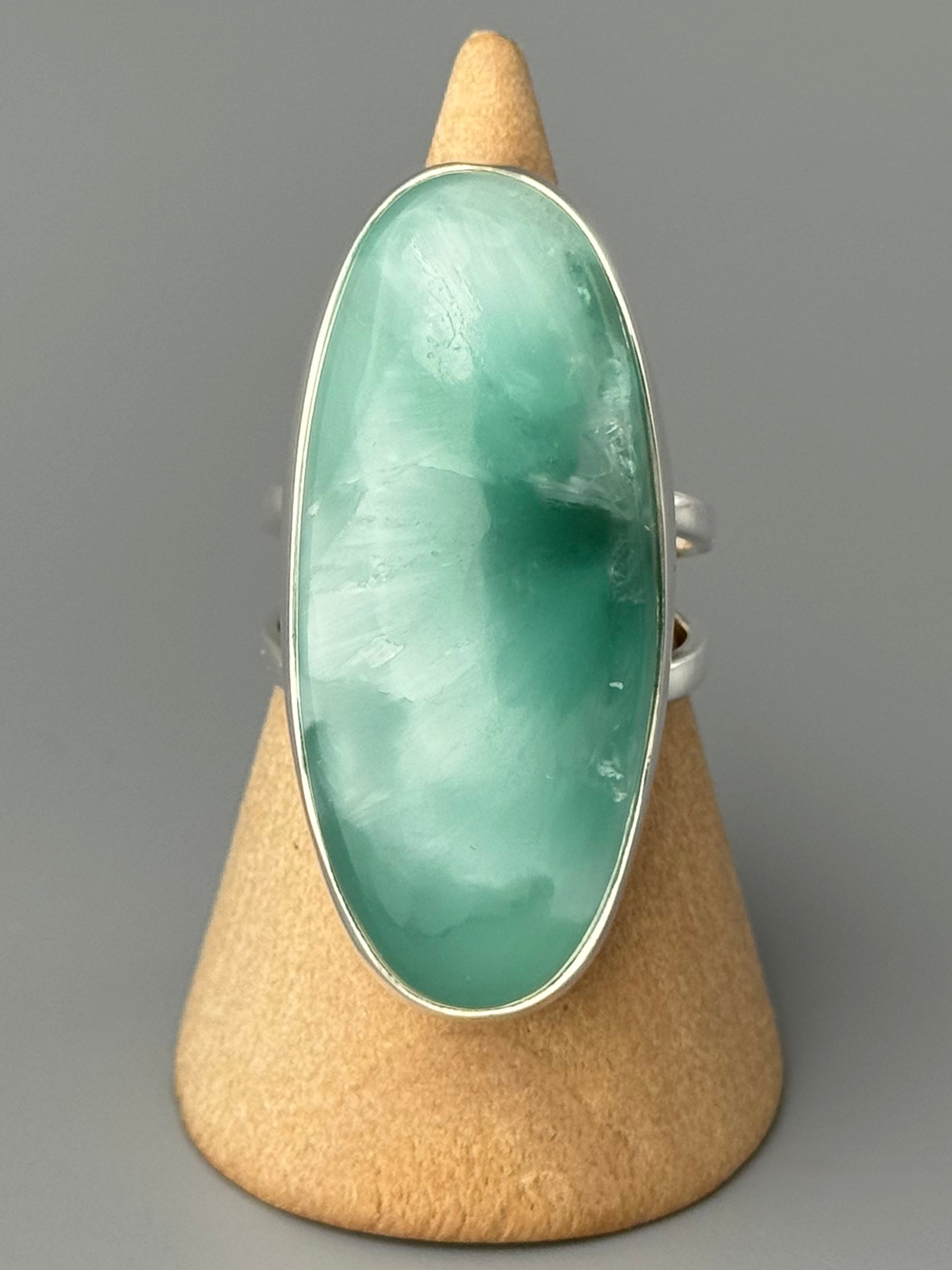 •HEMIMORPHITE - OVAL 1• split band silver ring (size 9)