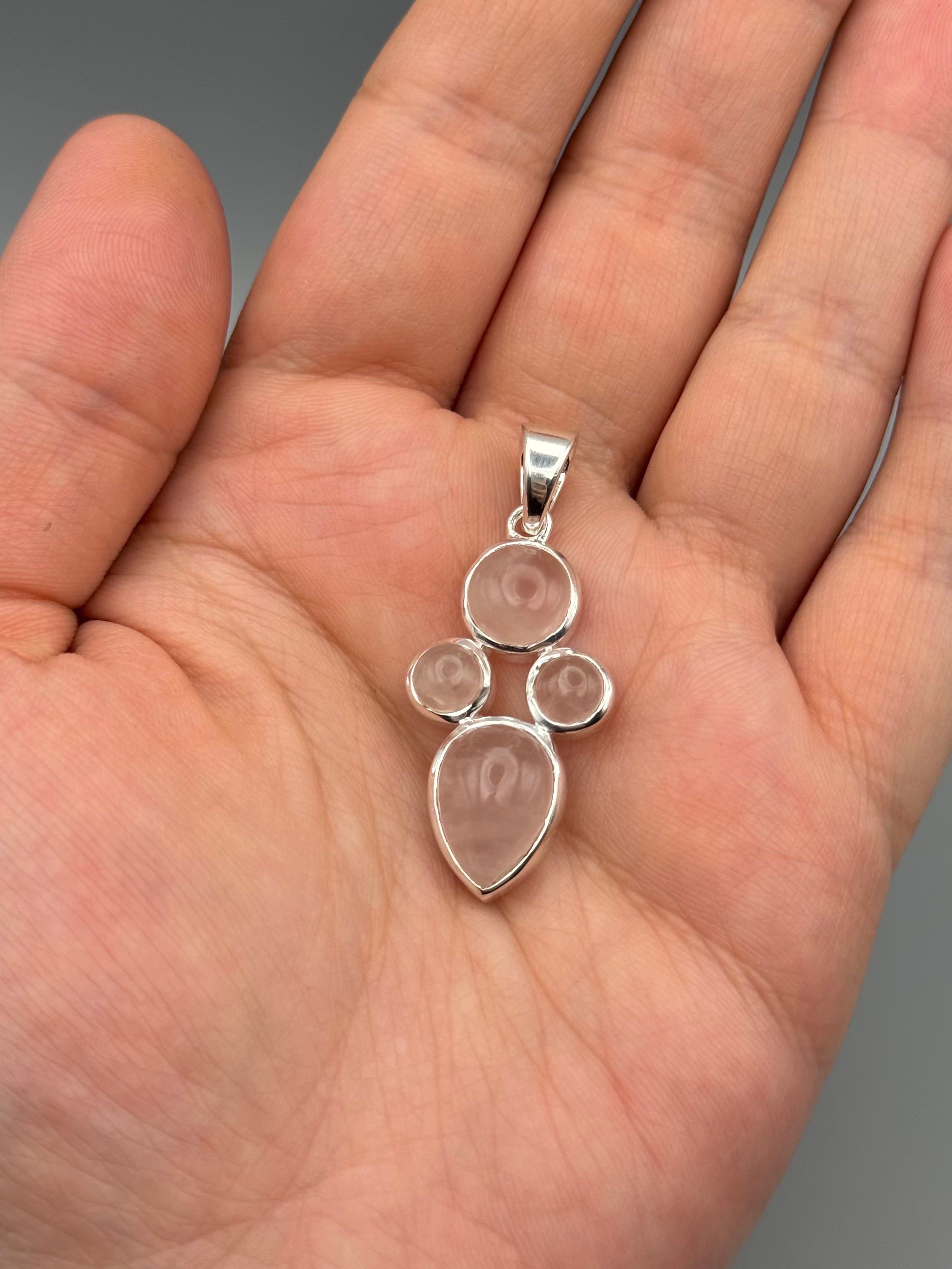 •ROSE QUARTZ - QUAD CLUSTER• sterling silver pendant