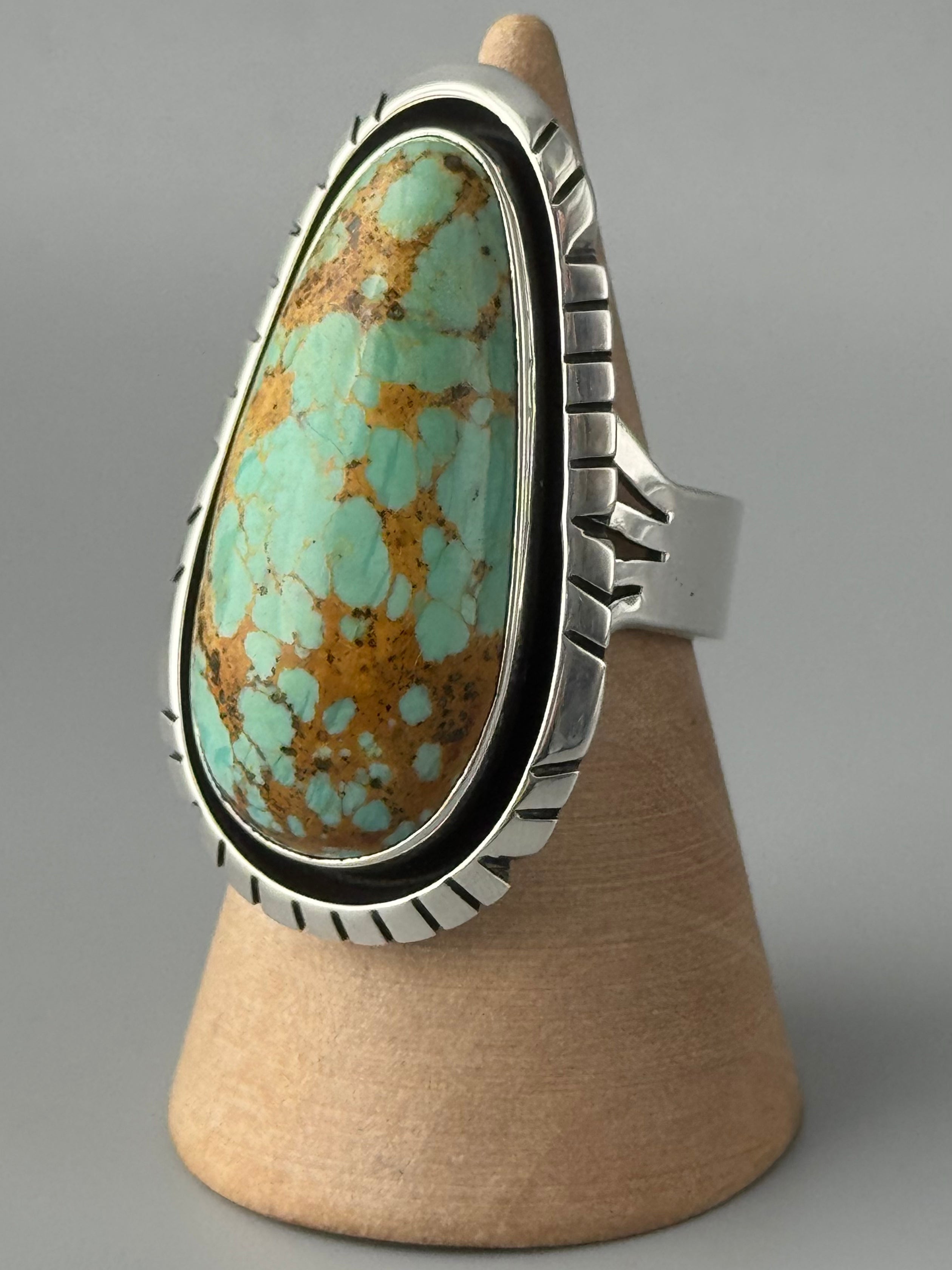 •KINGMAN TURQUOISE - ATSAH• Navajo silver ring (size 8.25)