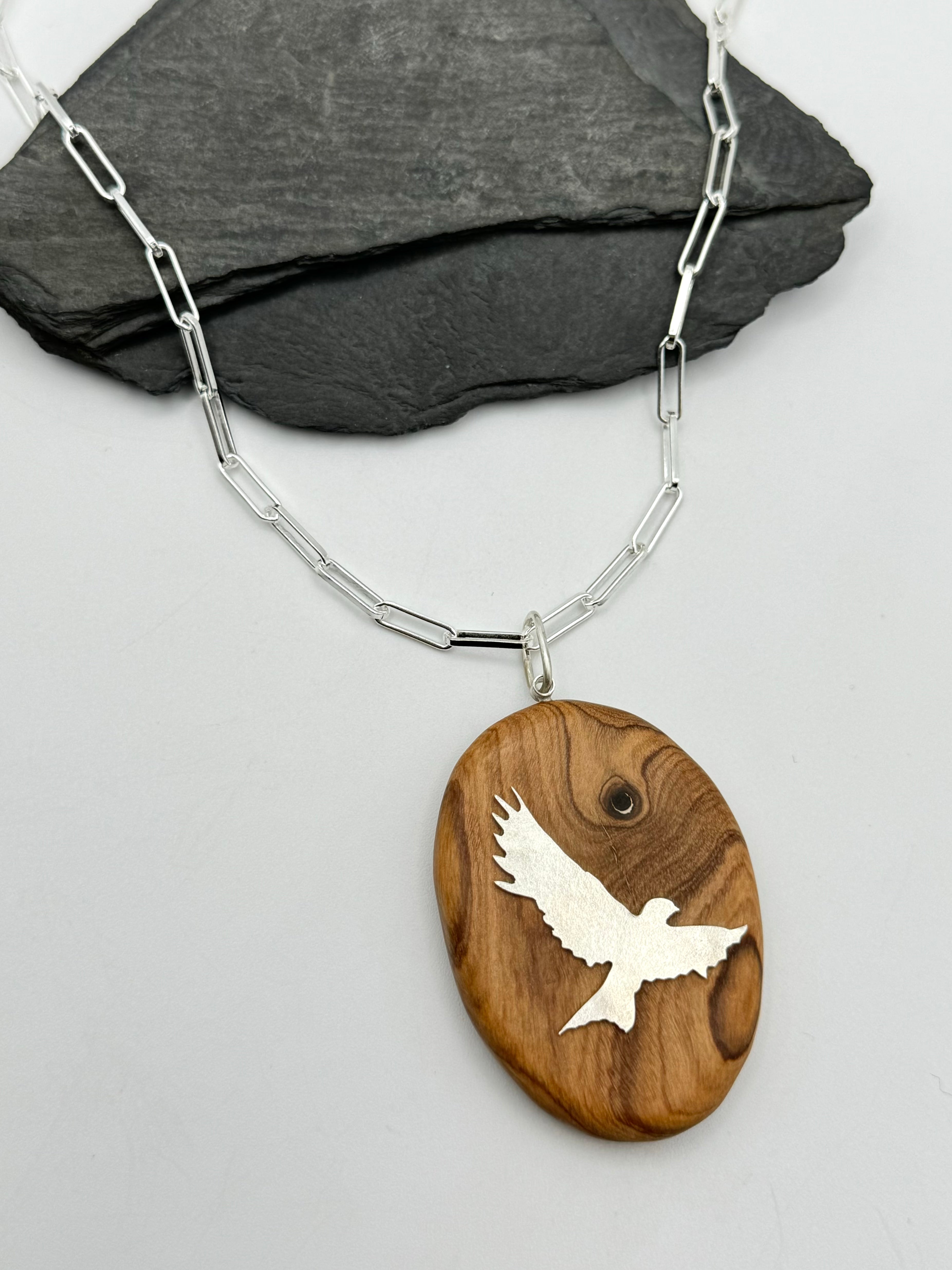 •HAWK• olivewood + sterling silver necklace (18" long)