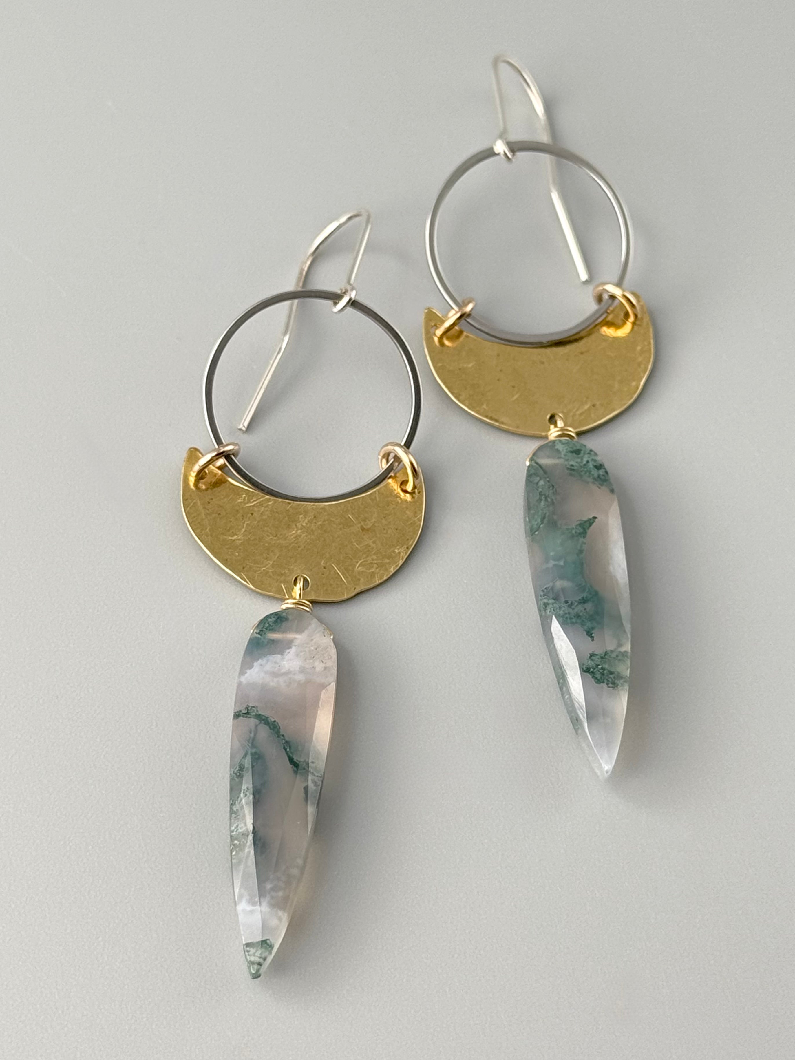 •MOON SHADOW• moss agate + mixed metal earrings