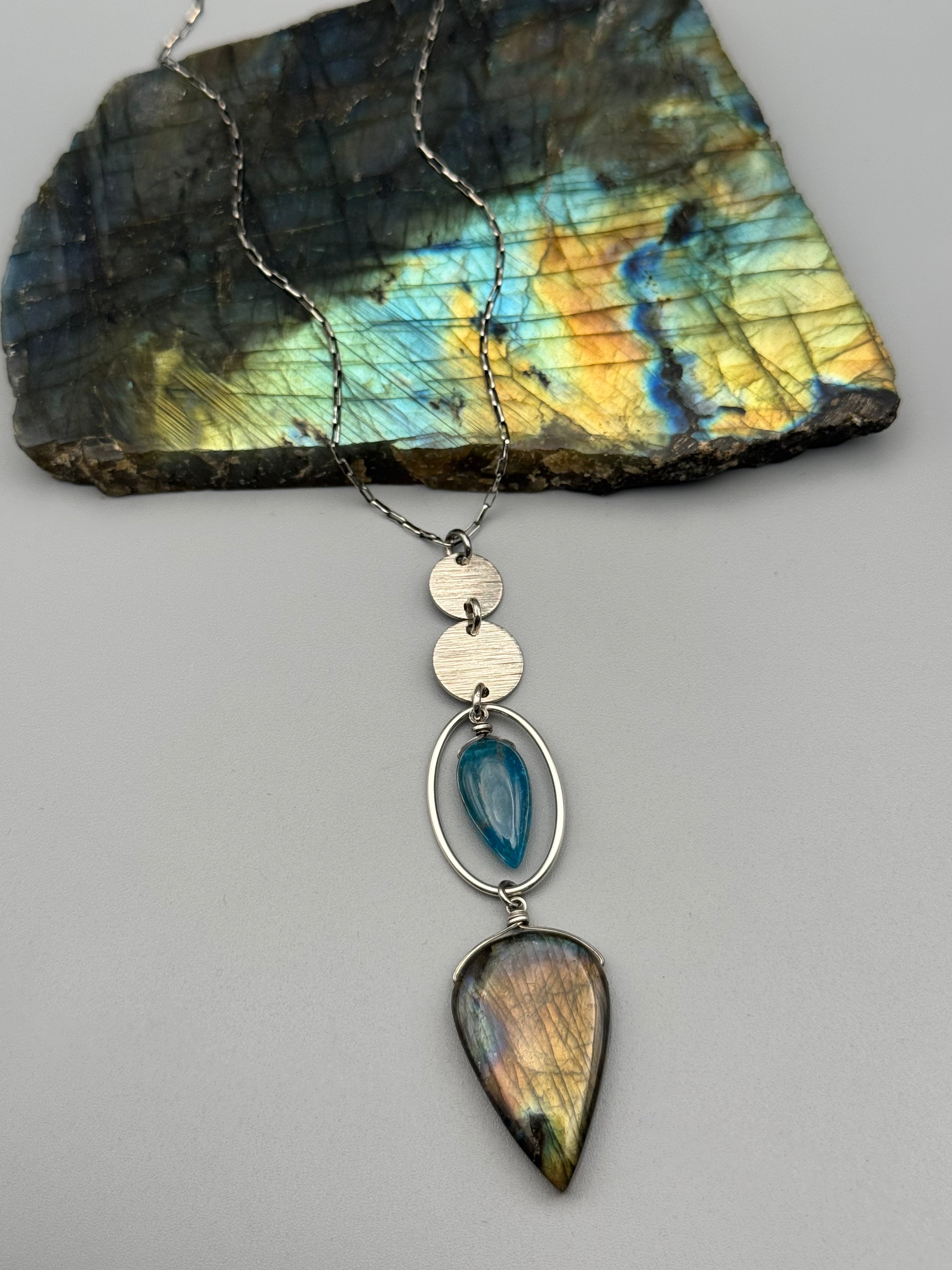 •NYX• labradorite + apatite silver necklace (17"-19" long)