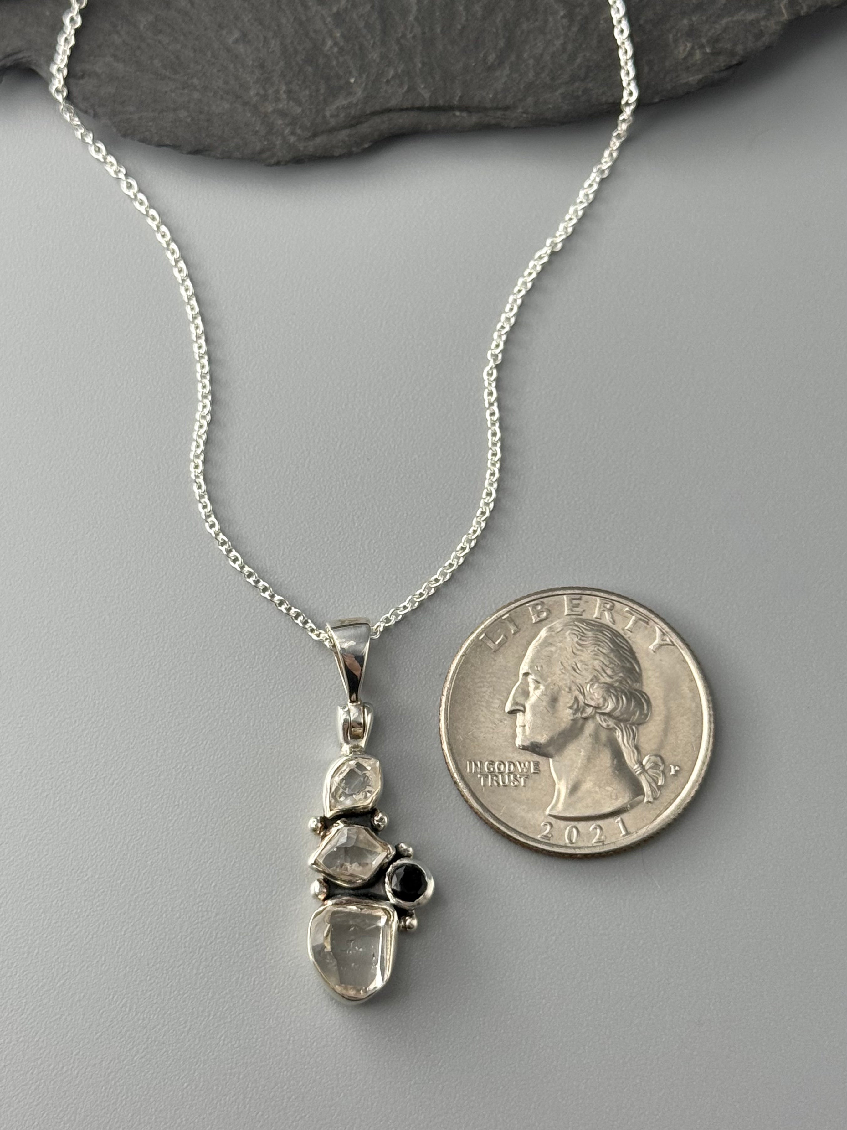 •LIL' QUAD CLUSTER• herkimer + onyx sterling silver necklace (18" long)