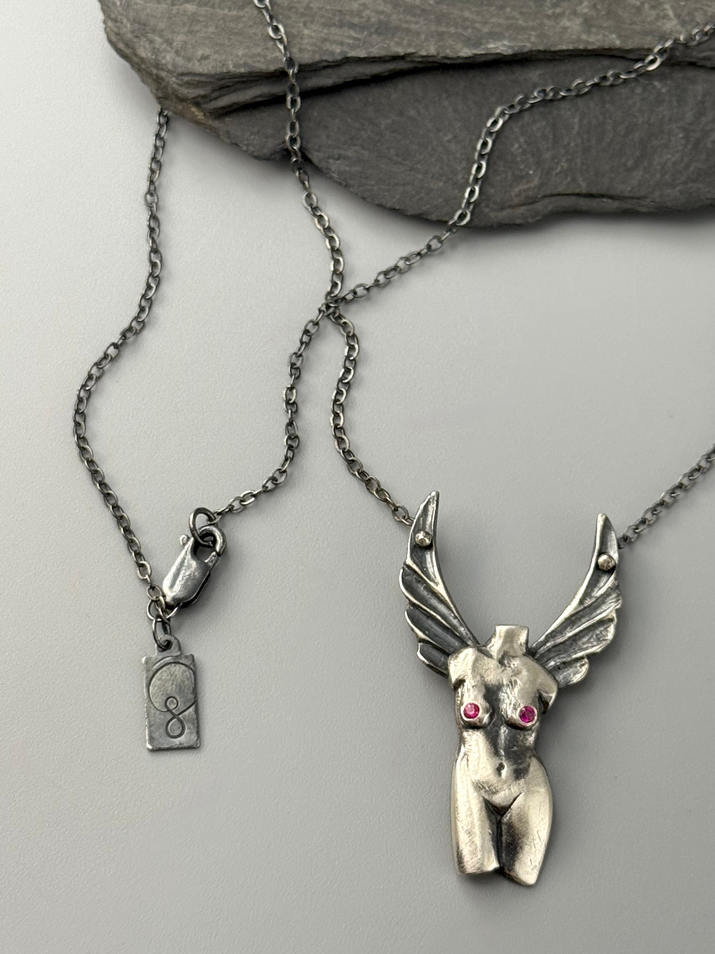 •WINGED VENUS• ruby + silver necklace (17.5" long)