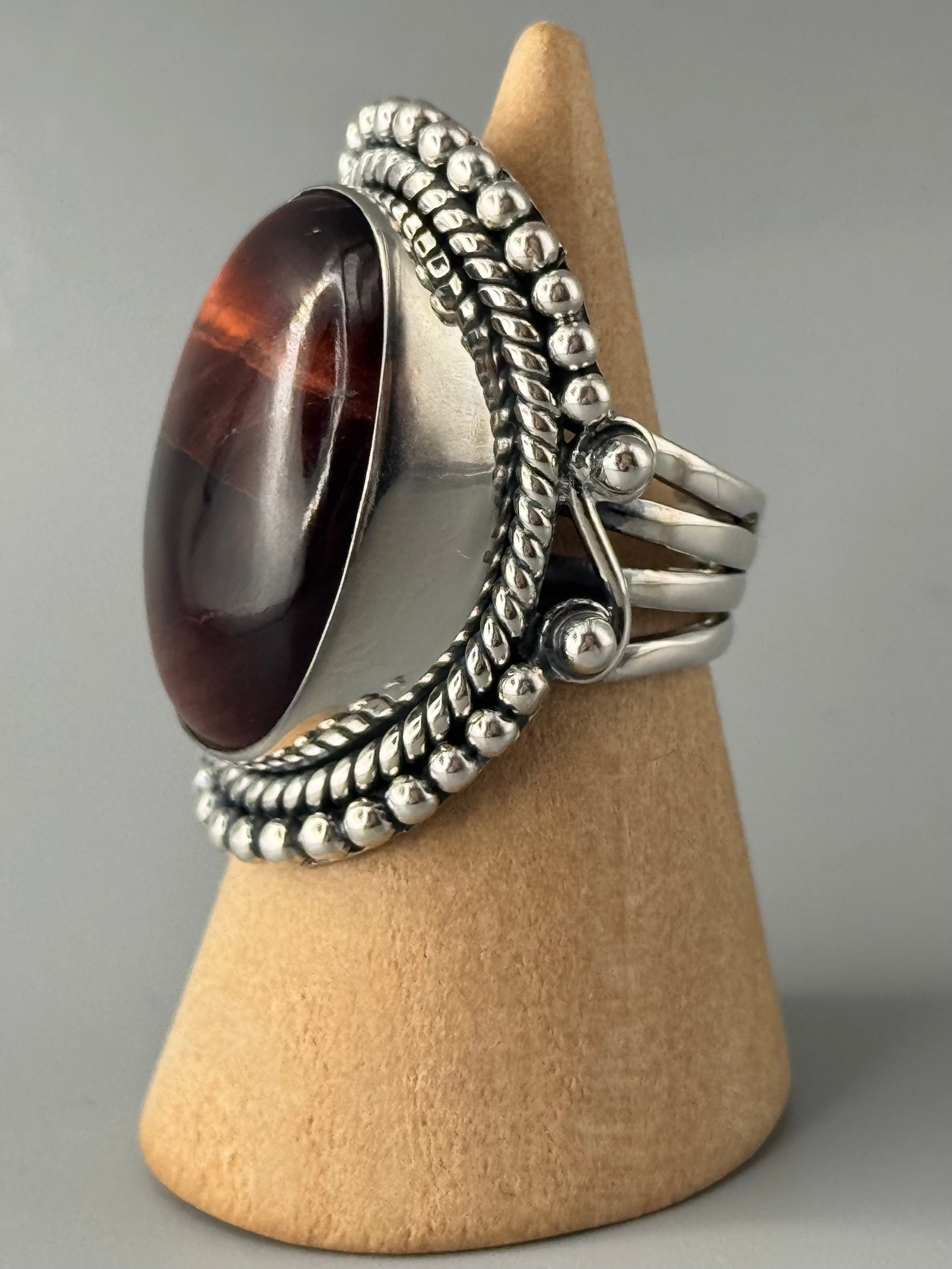 •RED TIGER EYE - SADDLE• sterling silver ring (various sizes)