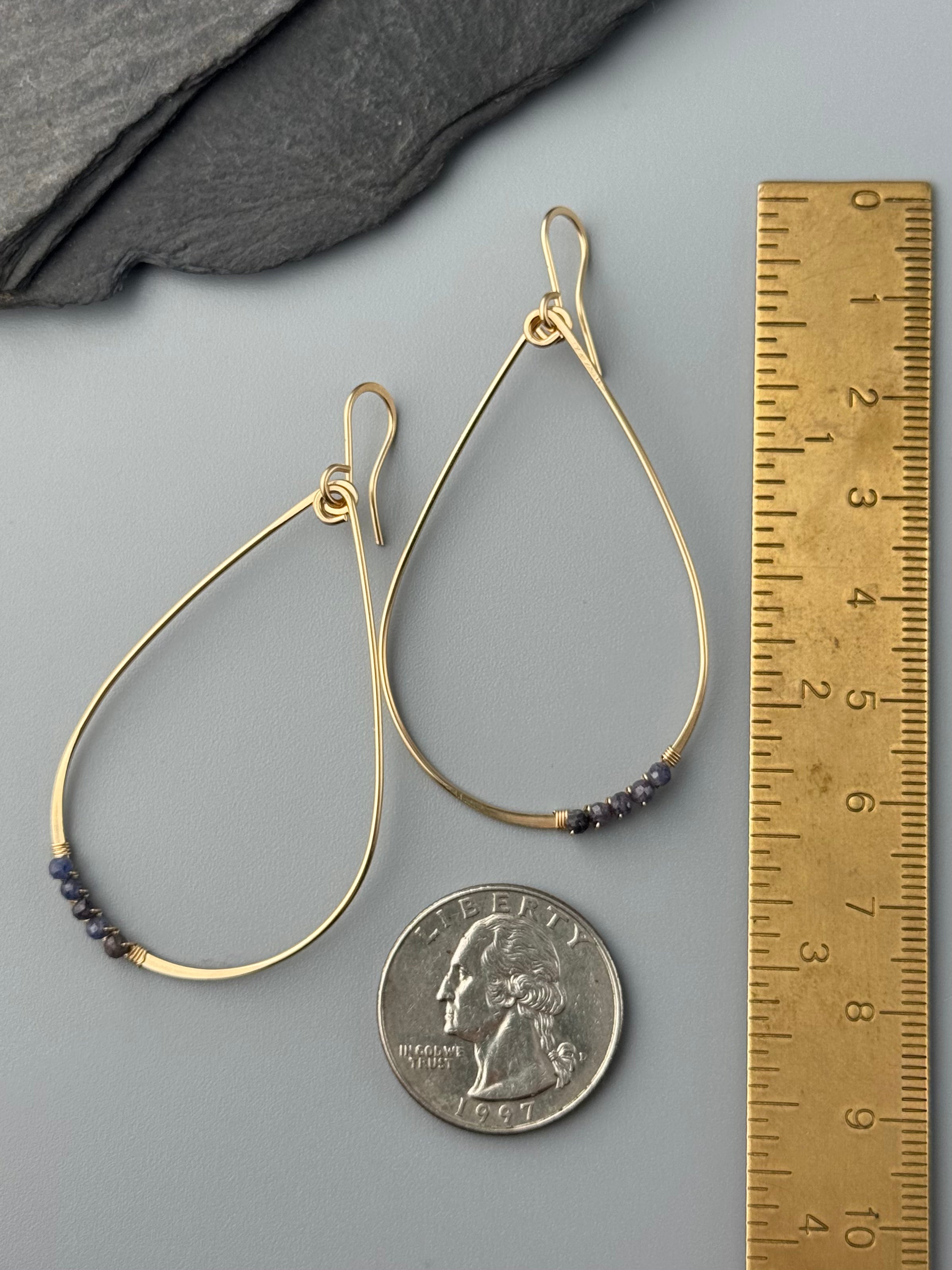 •TEARDROP DANGLE• sapphire + gold earrings