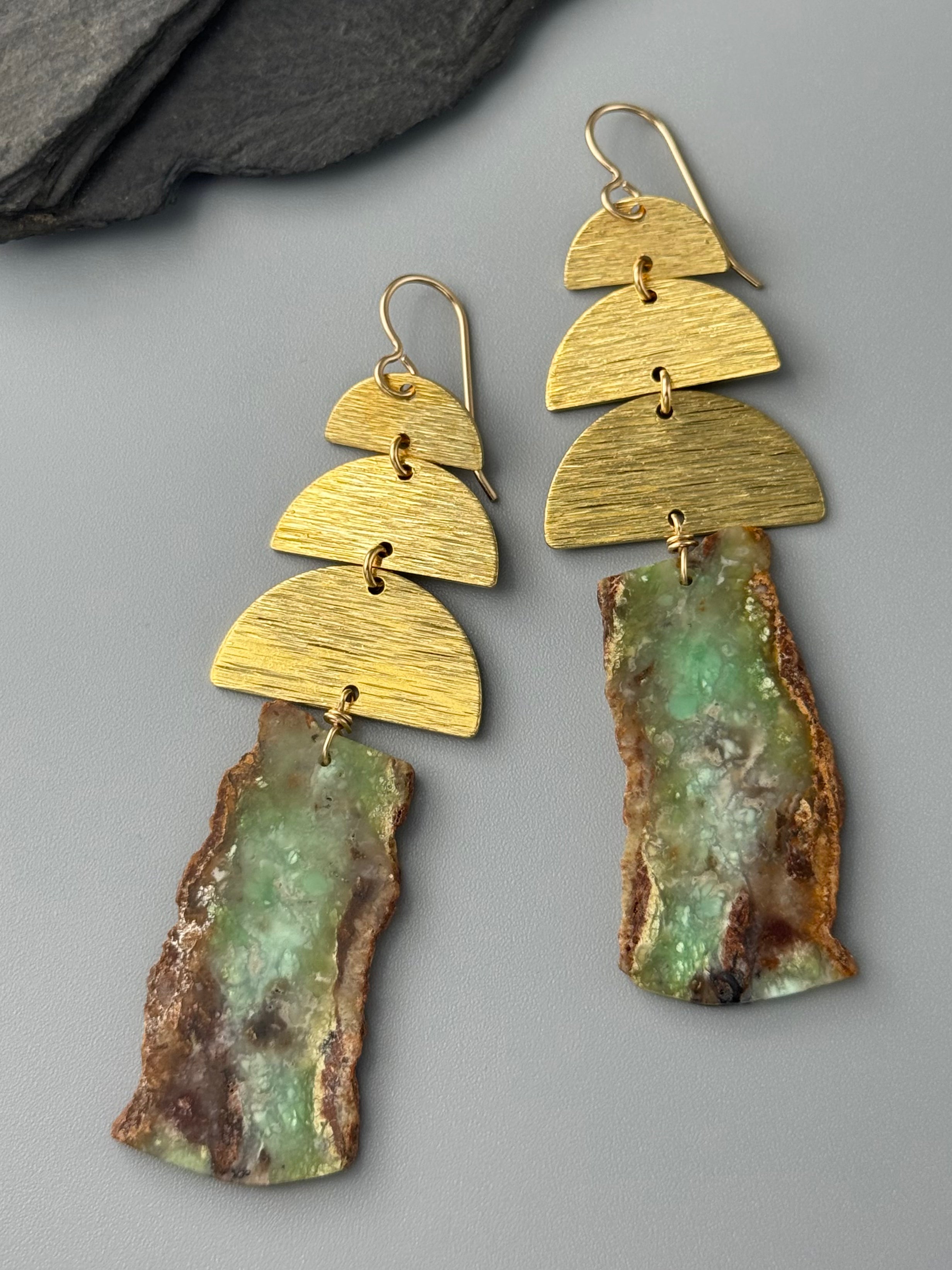 •MOONSTACK• chrysoprase + gold earrings