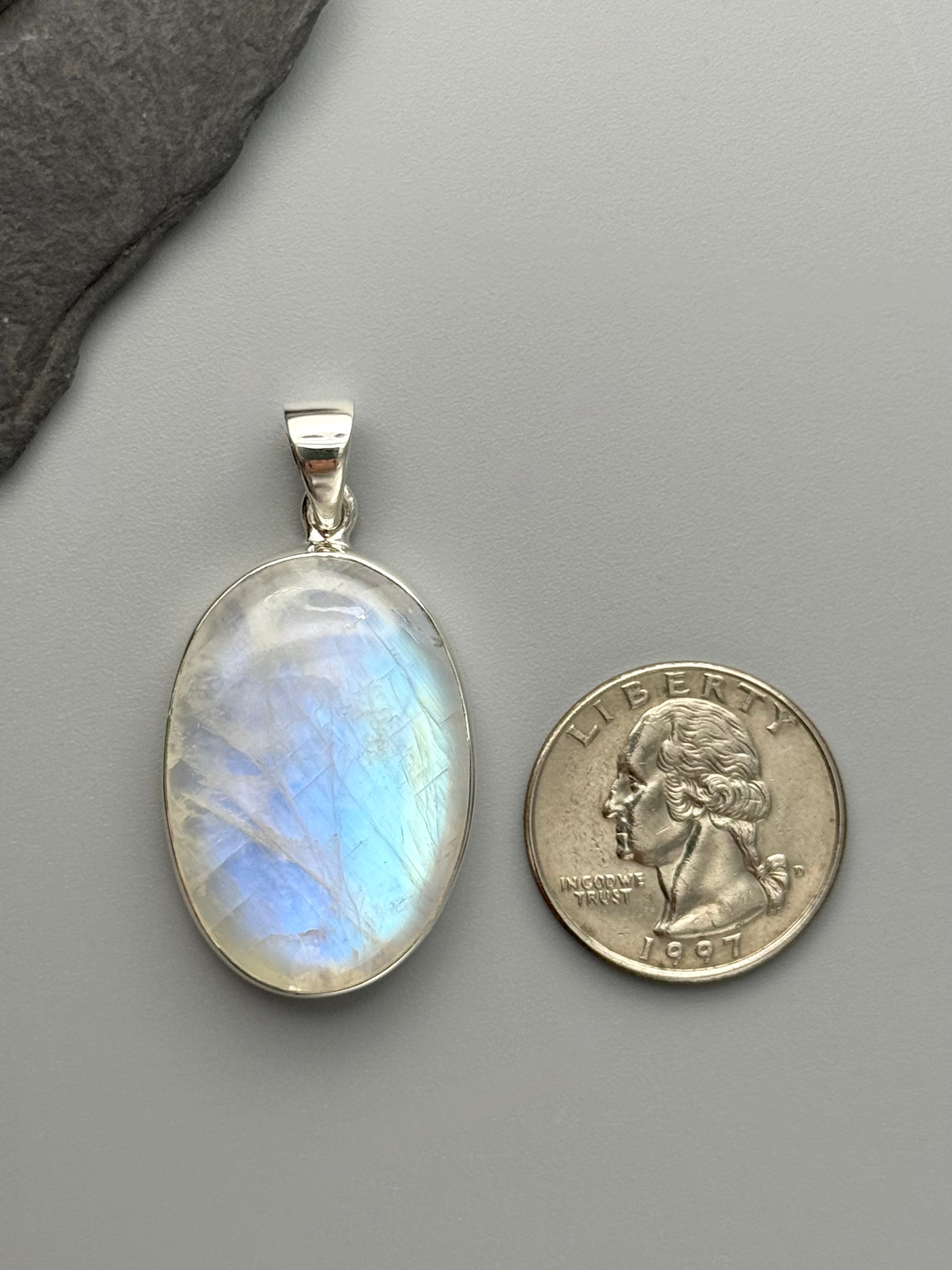 •RAINBOW MOONSTONE OVAL - 1• sterling silver pendant