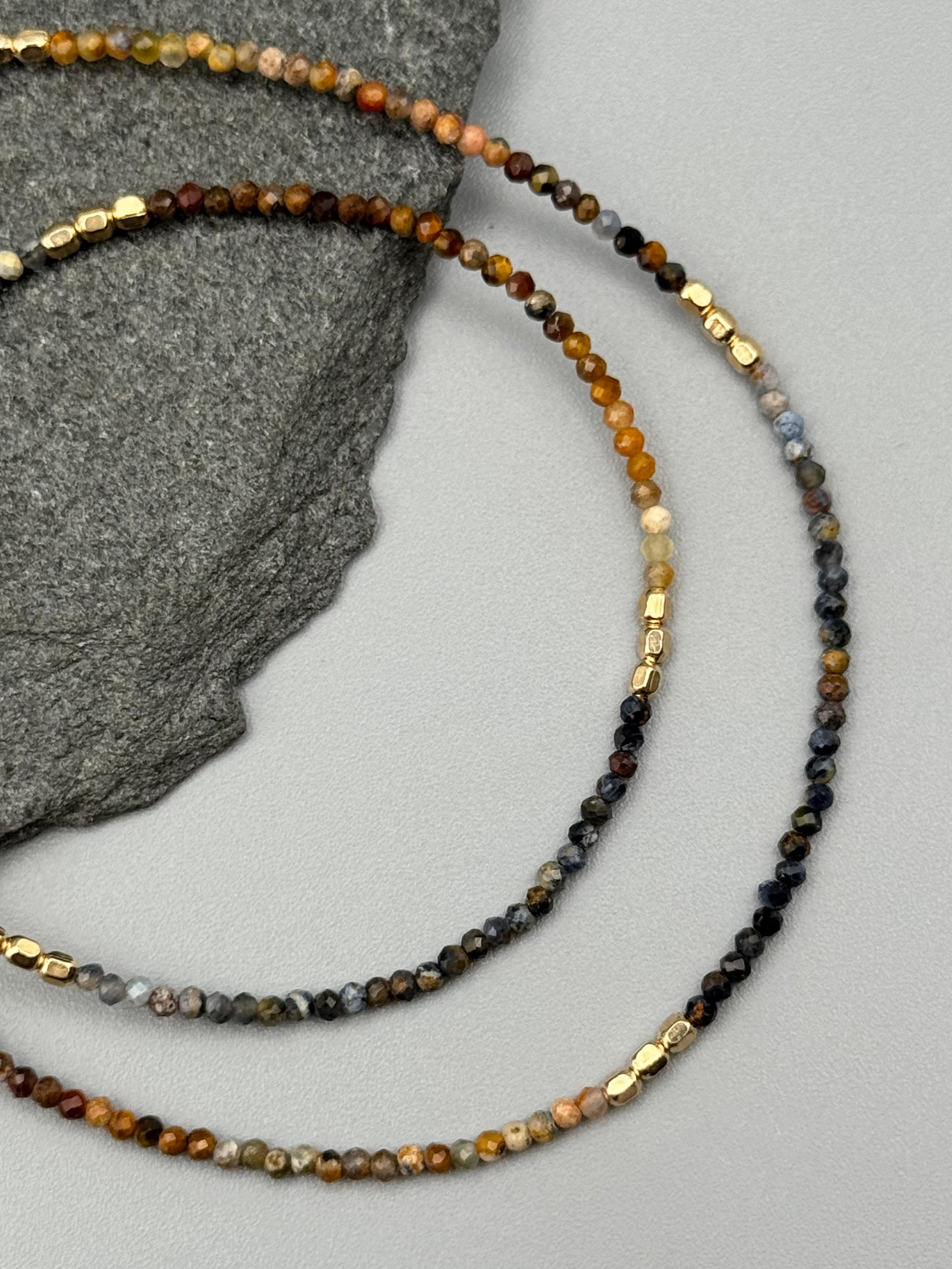 •LIL' NUGGETS• pietersite + gold beaded necklace (16"-17.5" long)