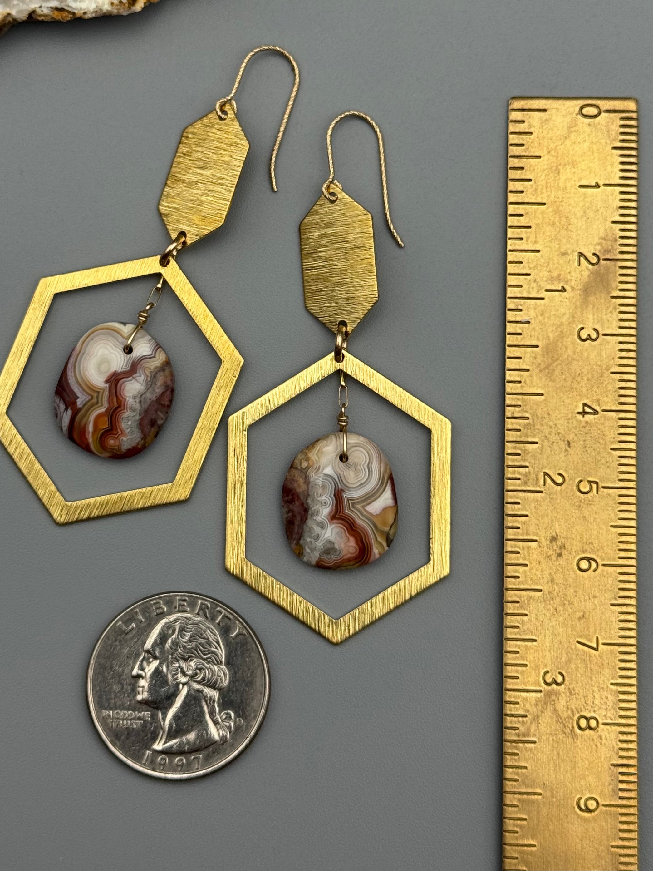 •DOUBLE HEX• agua nueva agate + gold earrings