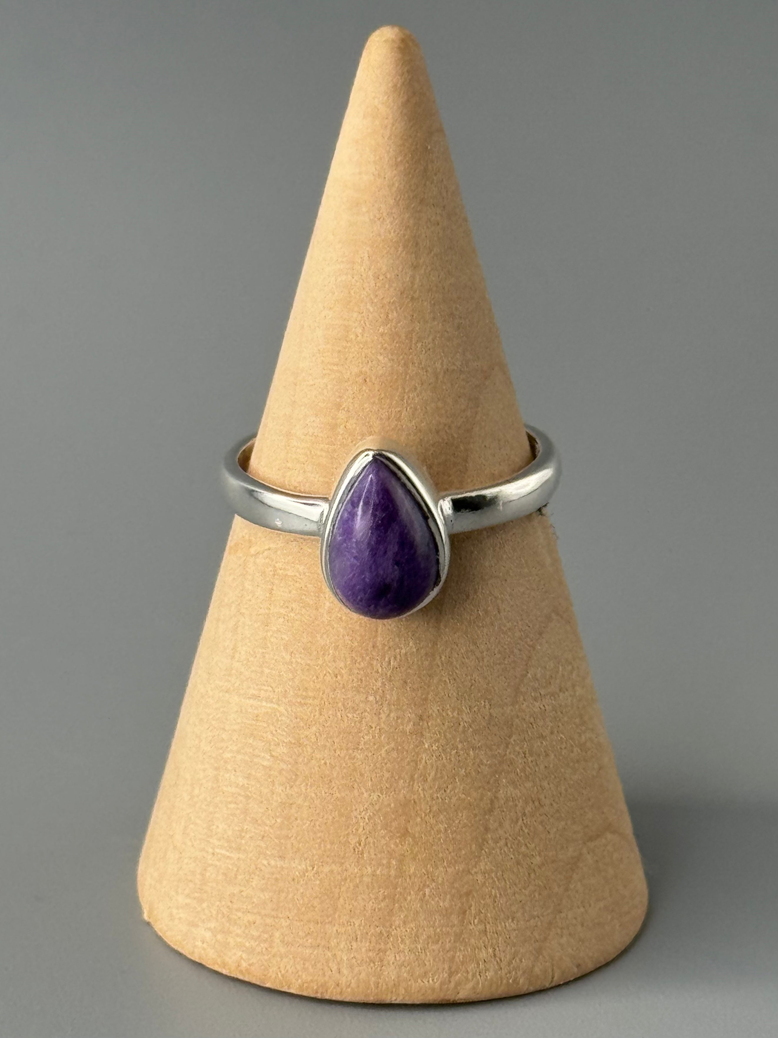 •CHAROITE - LIL' TEAR• simple bezel silver ring (various sizes)