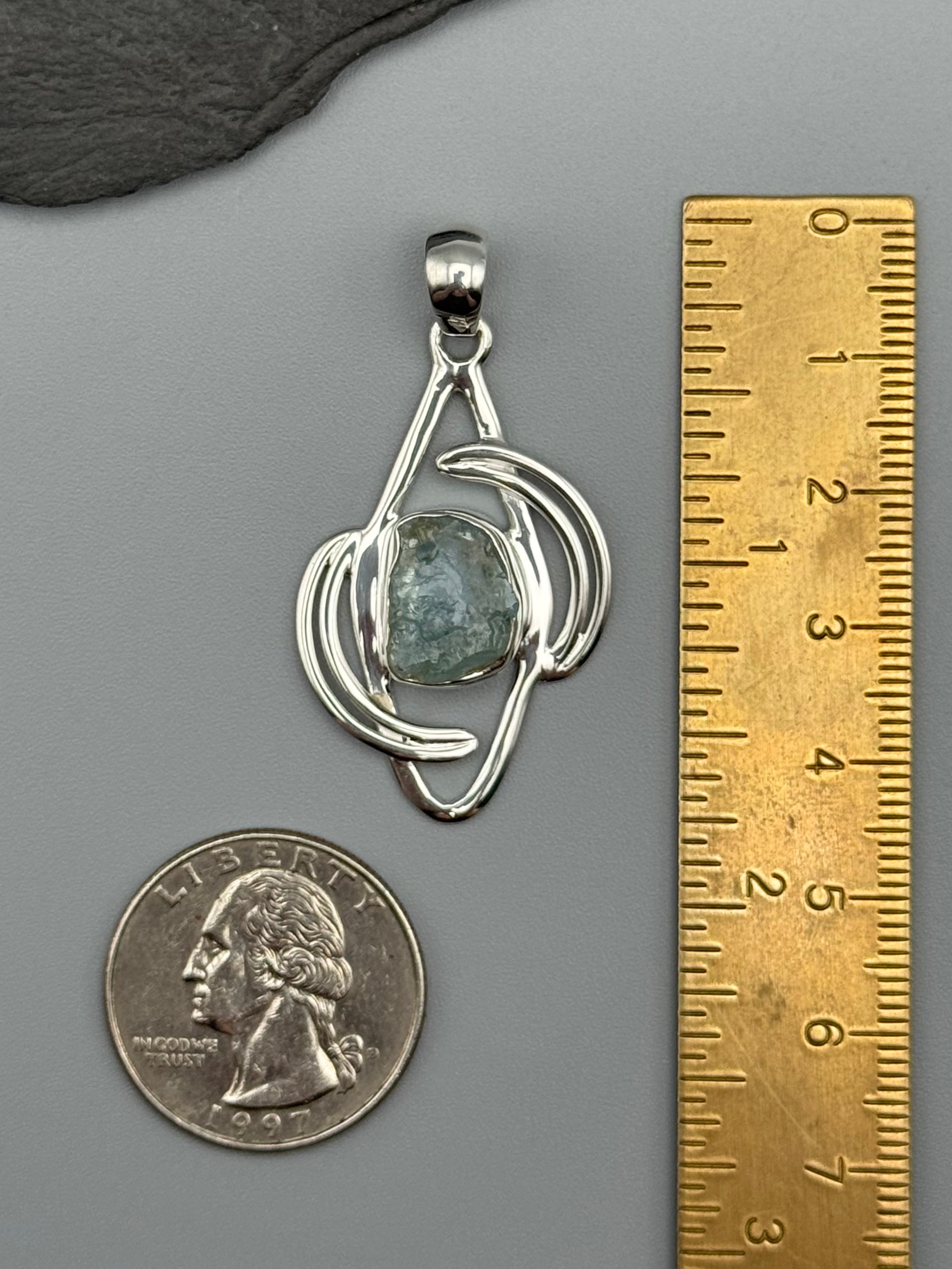 •AQUAMARINE - CRESCENT DUO• sterling silver pendant
