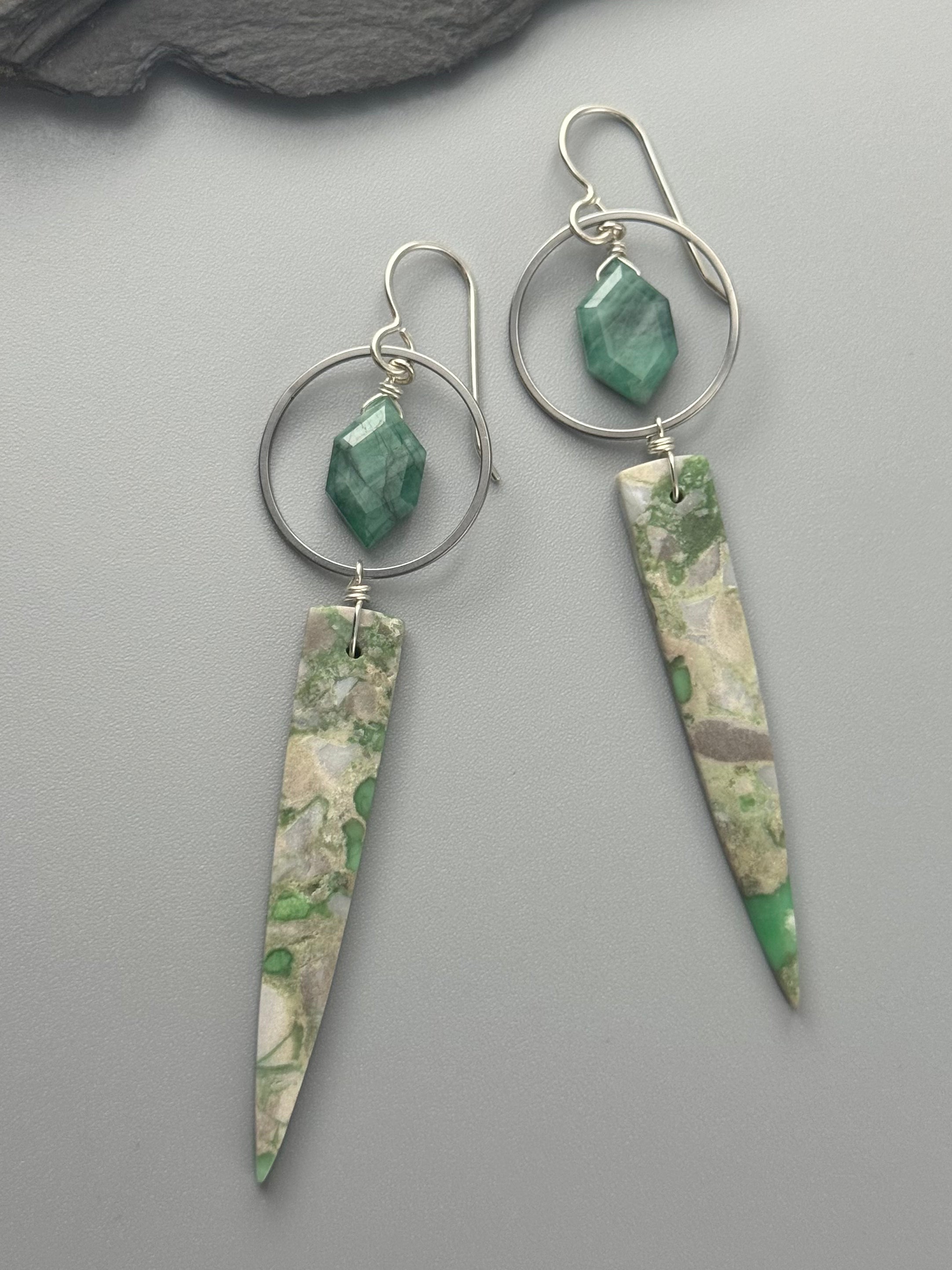 •LUNA• emerald + utah variscite silver earrings