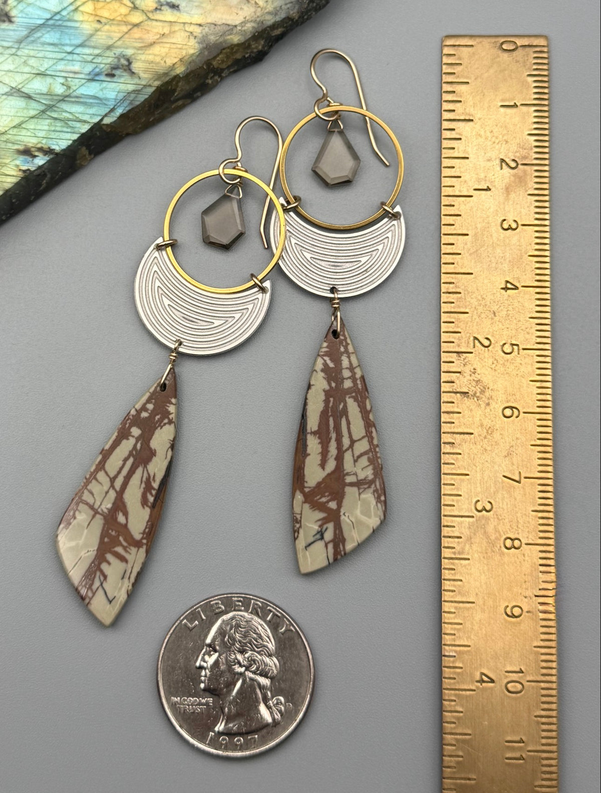 •MOON SHADOW• smoky quartz + jasper mixed metal earrings