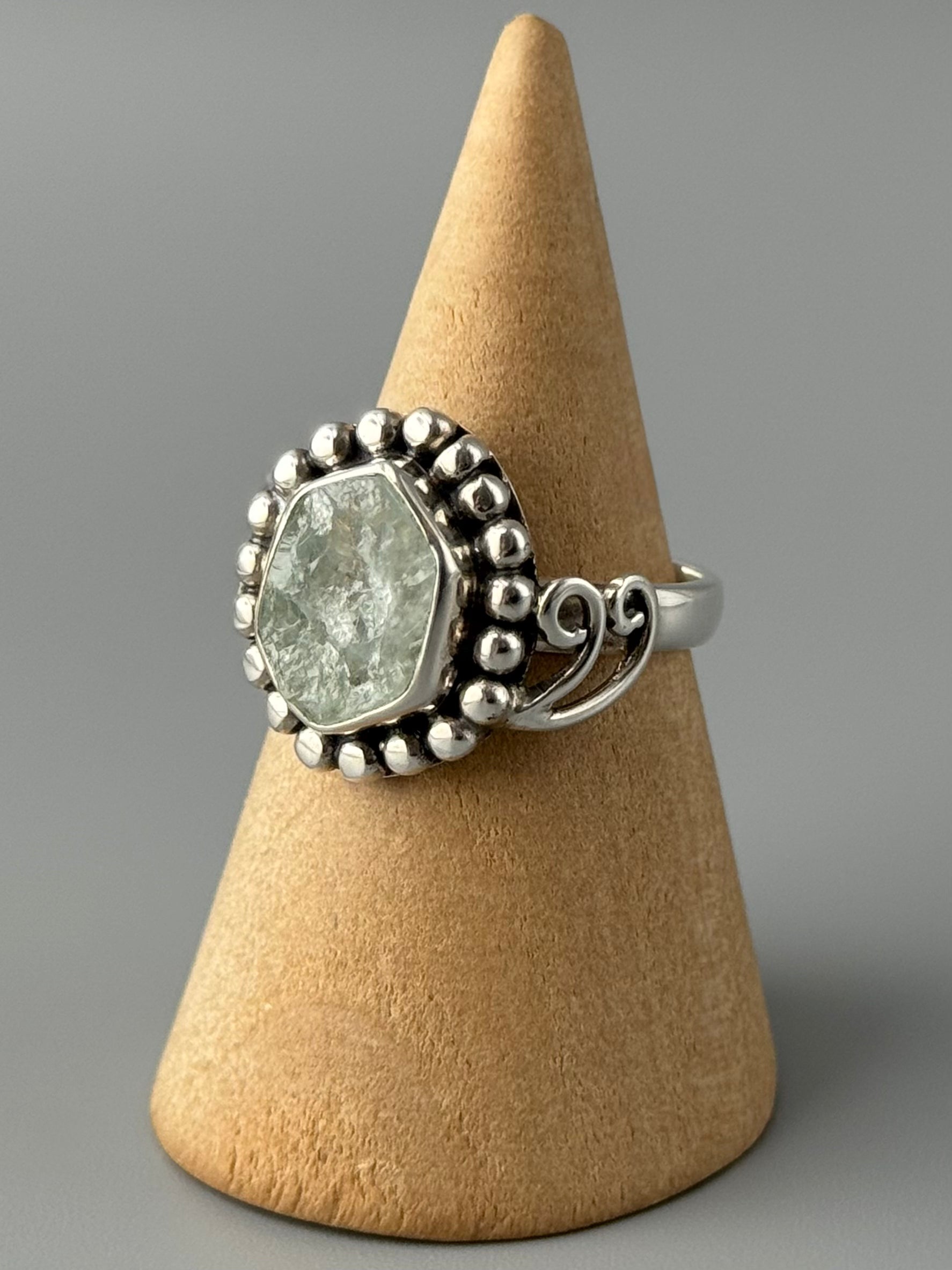 •AQUAMARINE - POLLINATE• decorative band silver ring (various sizes)