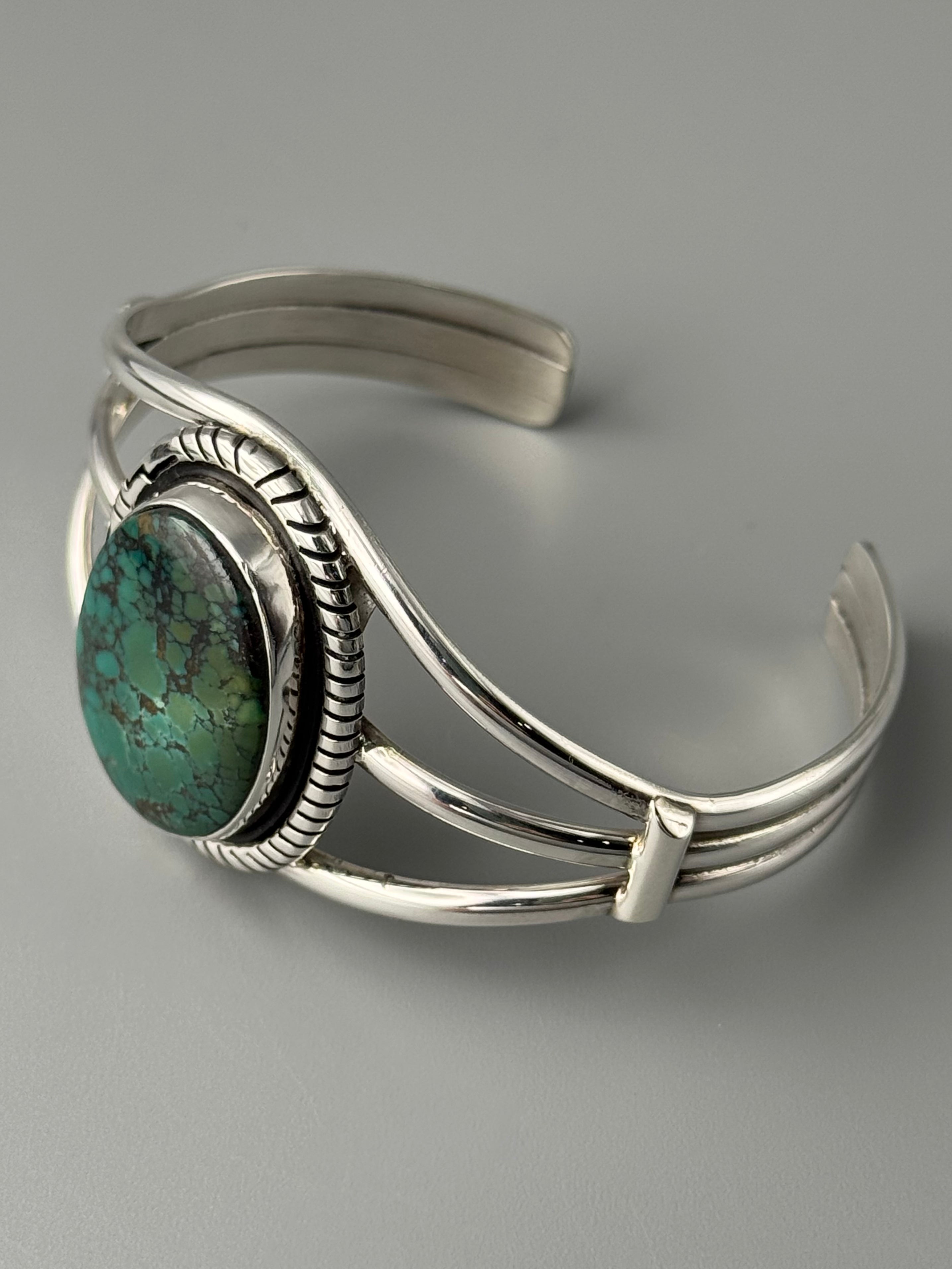 •TURQUOISE - STORM• Navajo silver cuff bracelet (7.25" +/-)