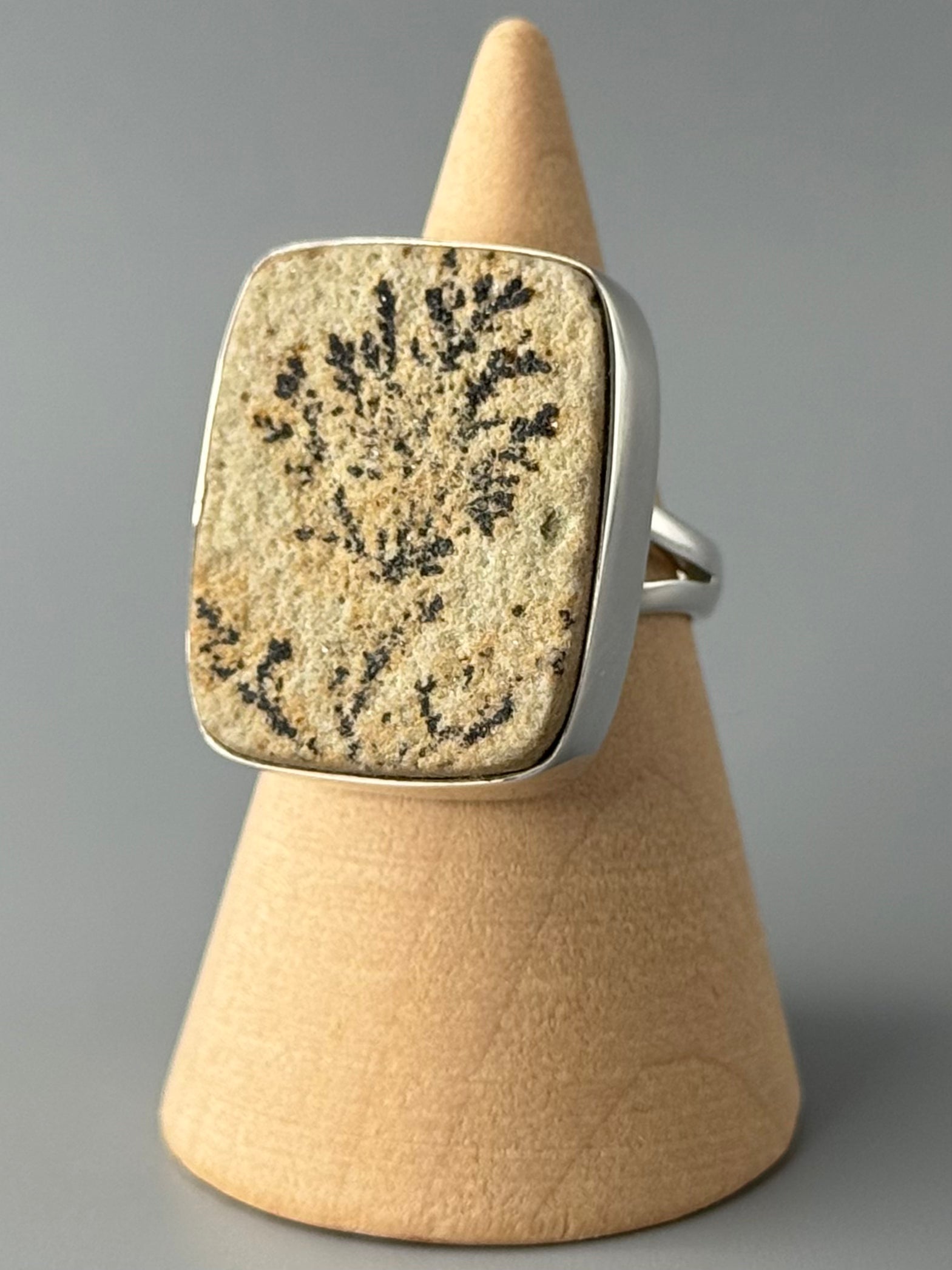 •DENDRITIC SANDSTONE - SOFT RECTANGLE• split band silver ring (size 7)