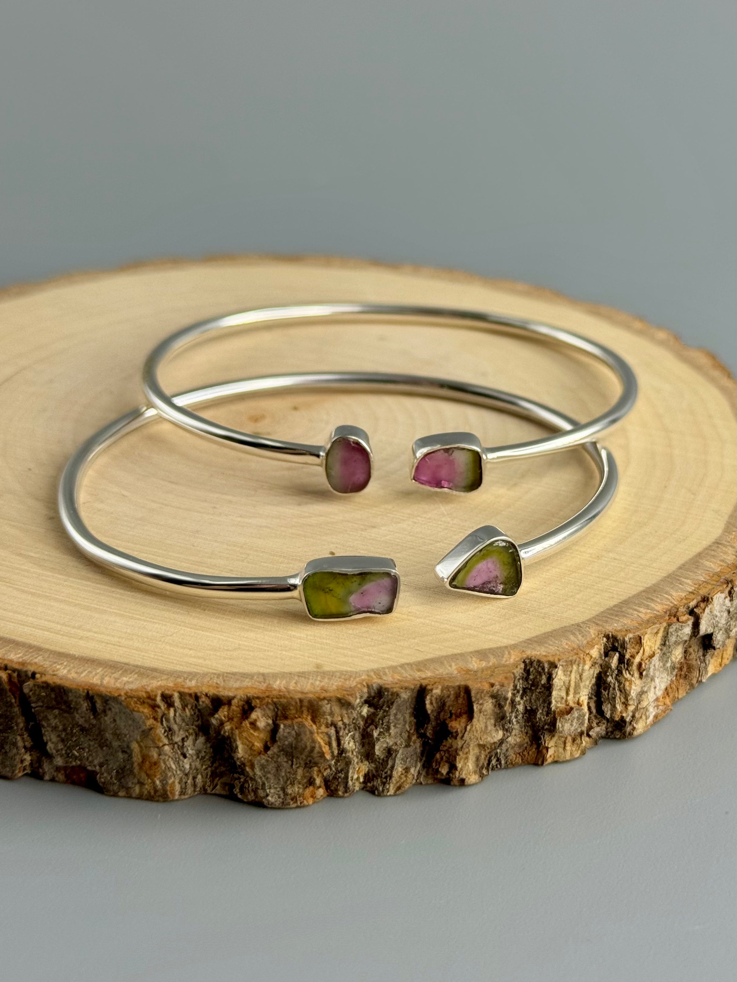 •ORGANIC FREEFORMS• watermelon tourmaline + silver twist-on cuff bracelet