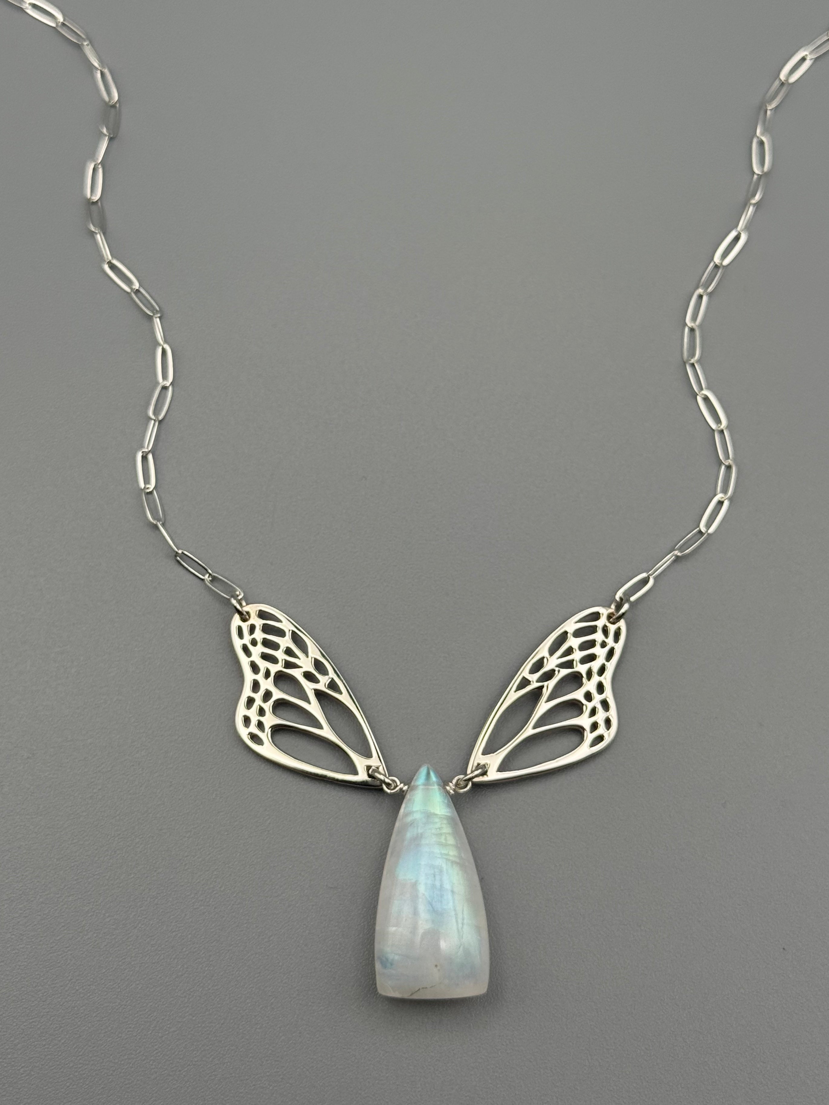 •METAMORPH• rainbow moonstone soft triangle + silver necklace (18"-20" long)