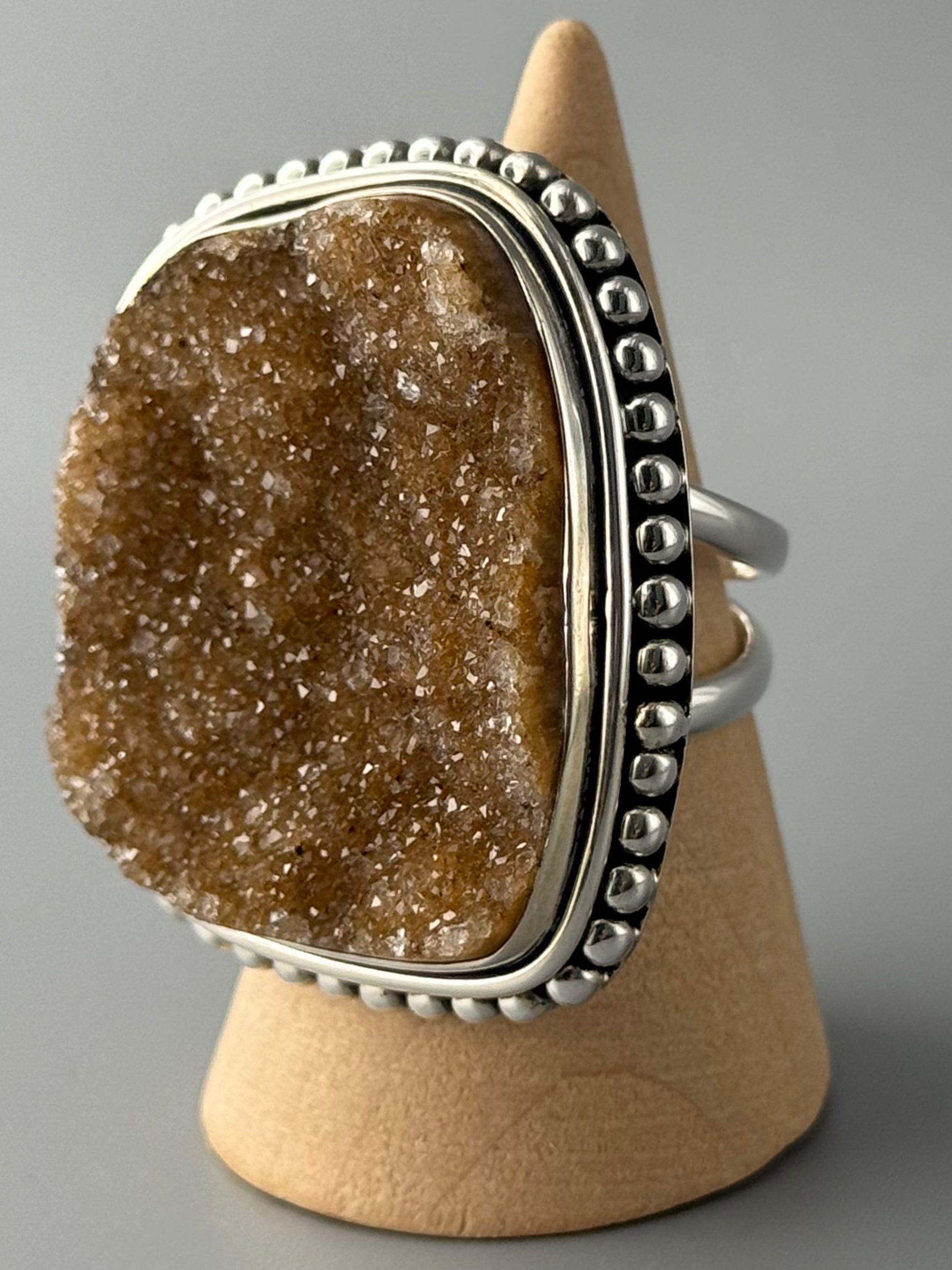 •COBALTO CALCITE DRUZY - FREEFORM• dotted bezel silver ring (size 9)