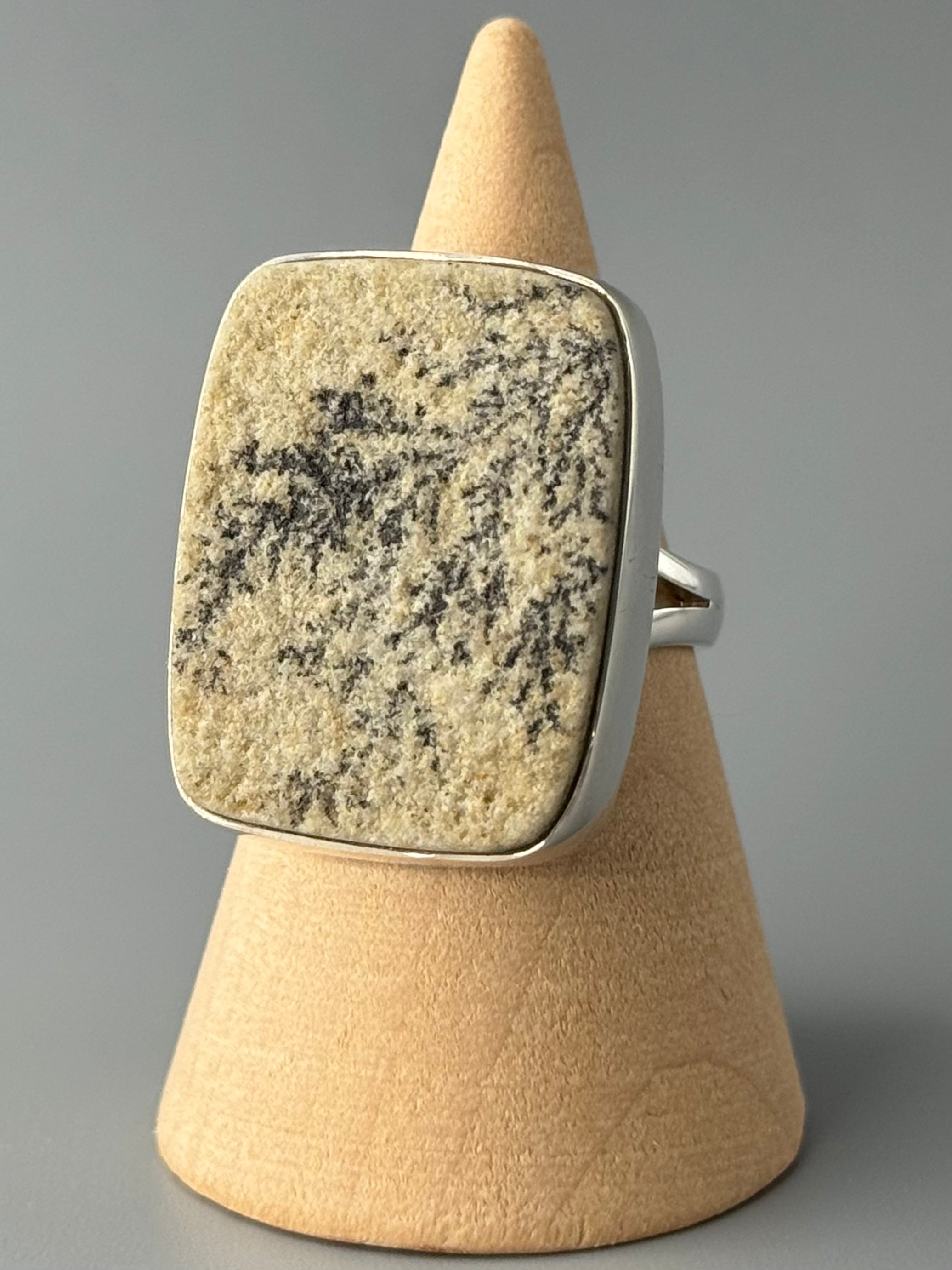 •DENDRITIC SANDSTONE - SOFT RECTANGLE• split band silver ring (size 8)