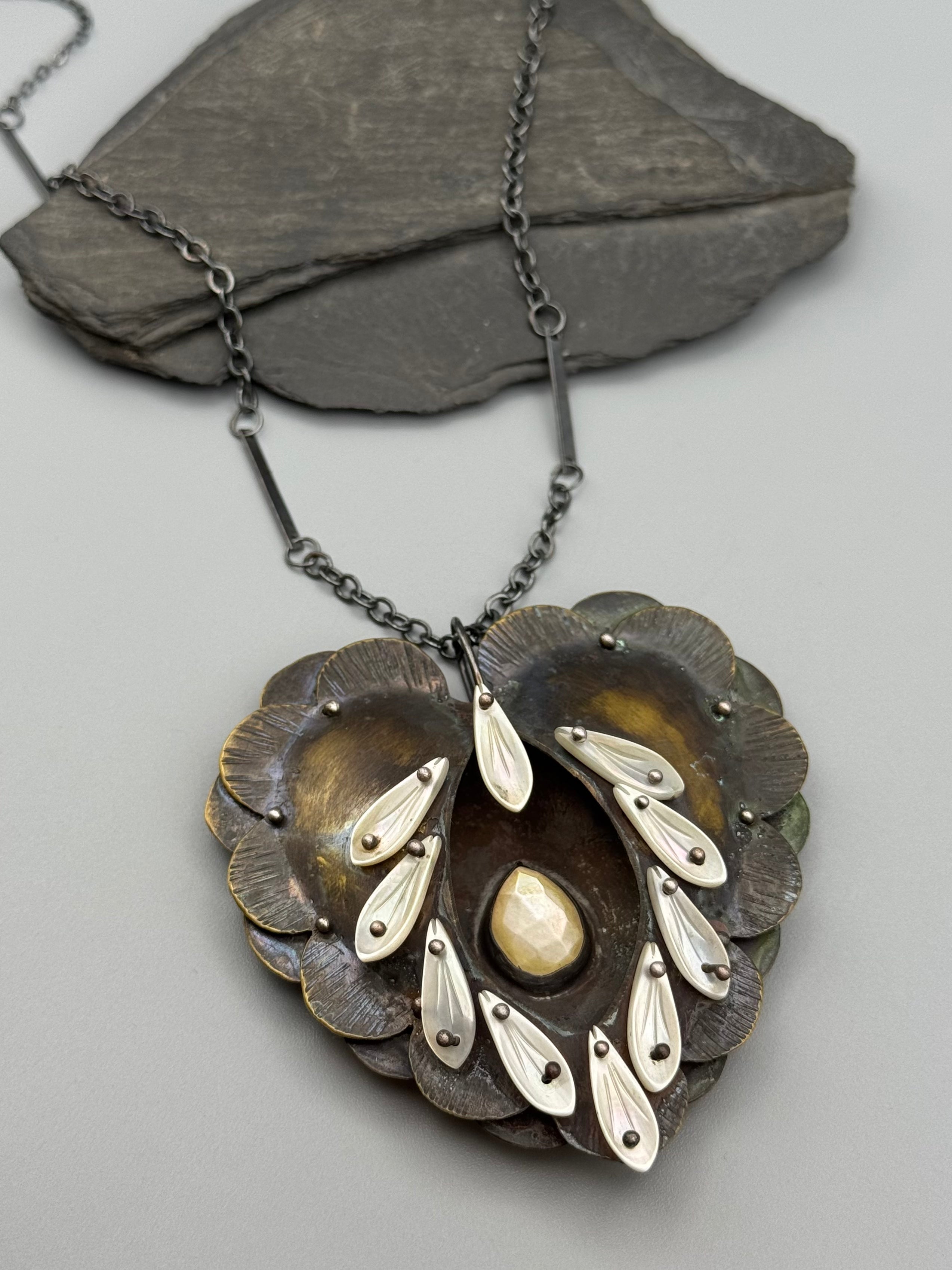 •SACRED HEART• mother of pearl + mixed metal necklace (25.5" long)