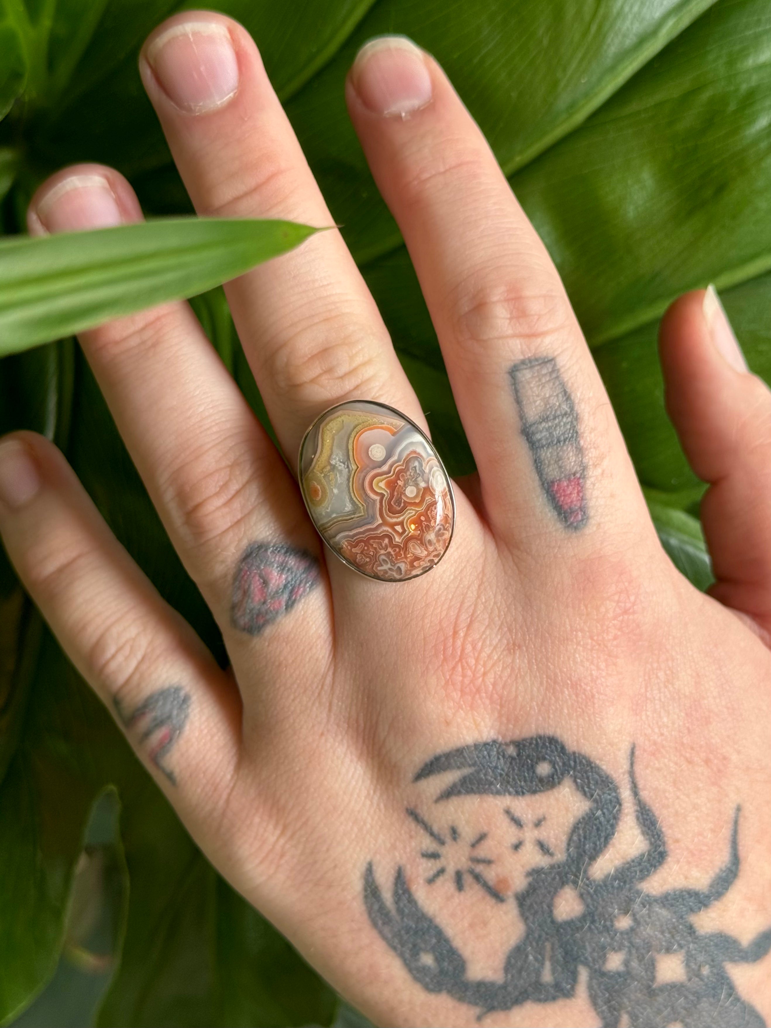 •CRAZY LACE AGATE - OVAL - 2• silver ring (size 9.25)