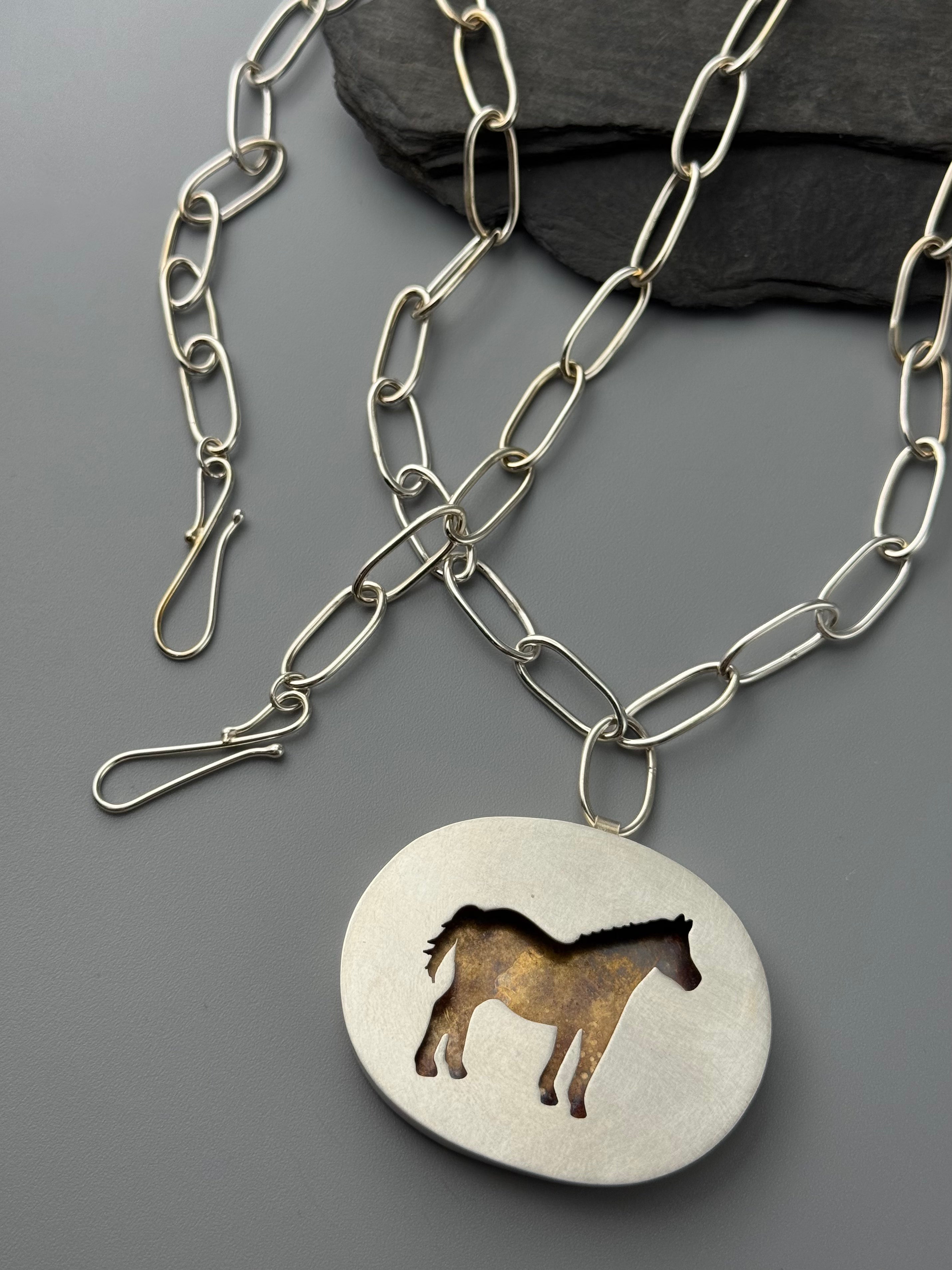 •MUSTANG SALLY• silver horse shadowbox necklace (up to 30" long)