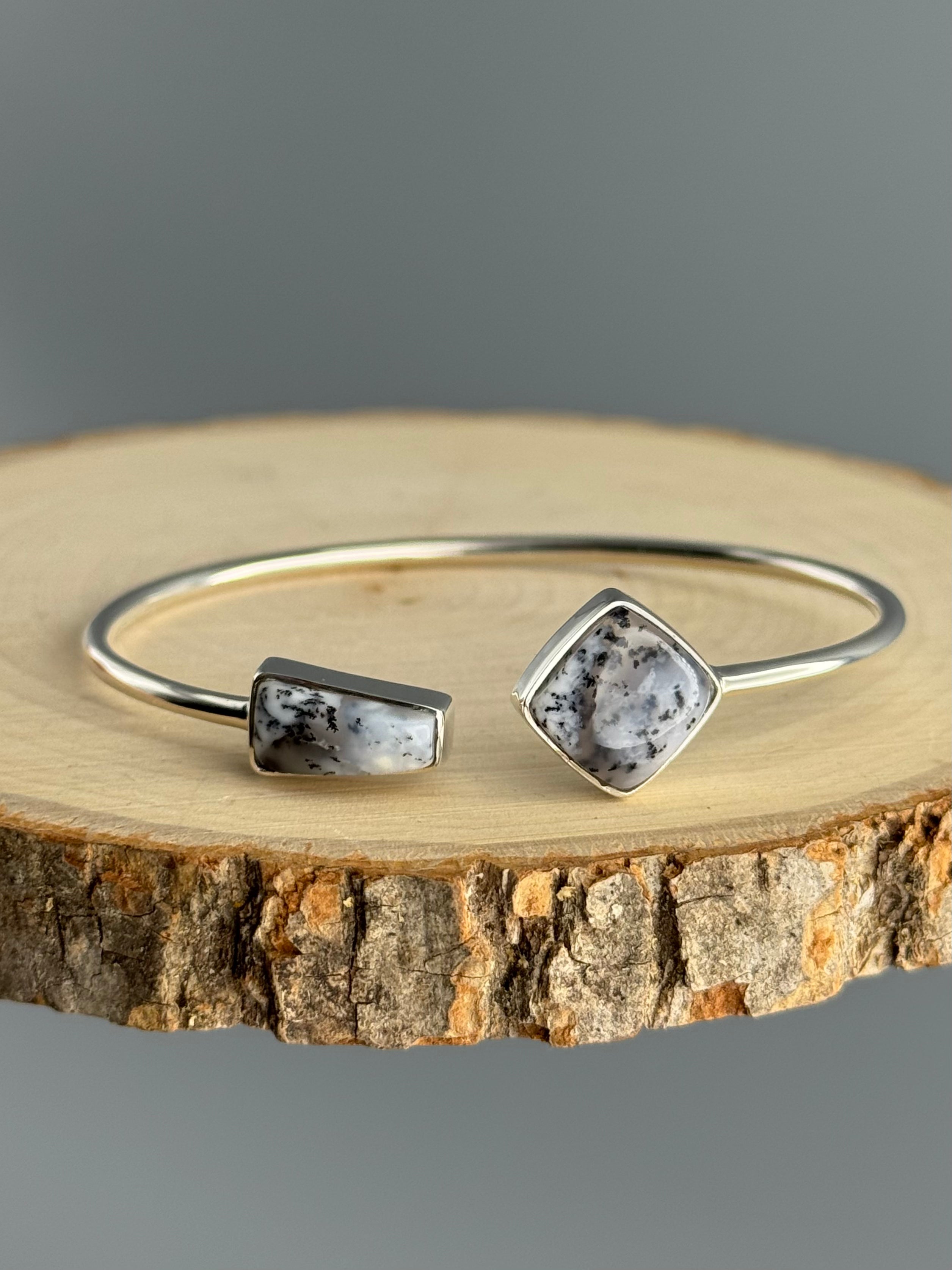 •PORTAL + DIAMOND• dendritic opal + silver twist-on cuff bracelet