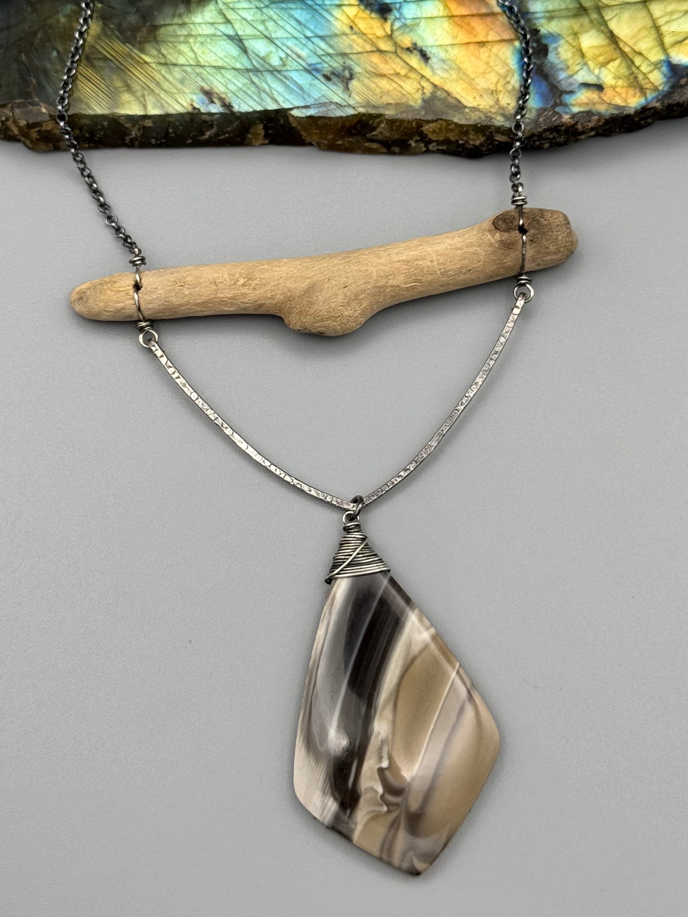 •TOTEM• flint + silver necklace (17"-19" long)