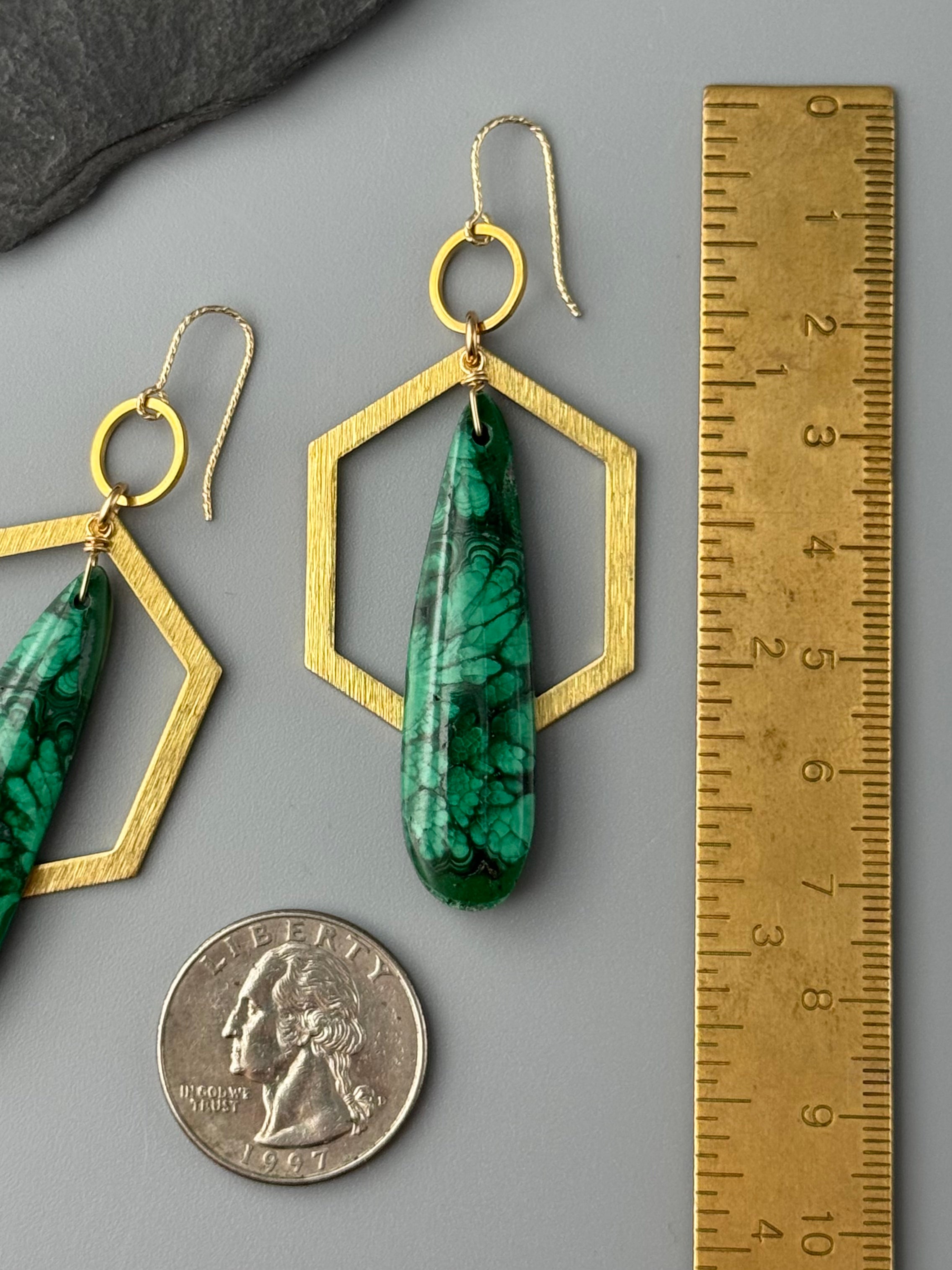 •HEX ORBIT• congolese malachite + gold earrings