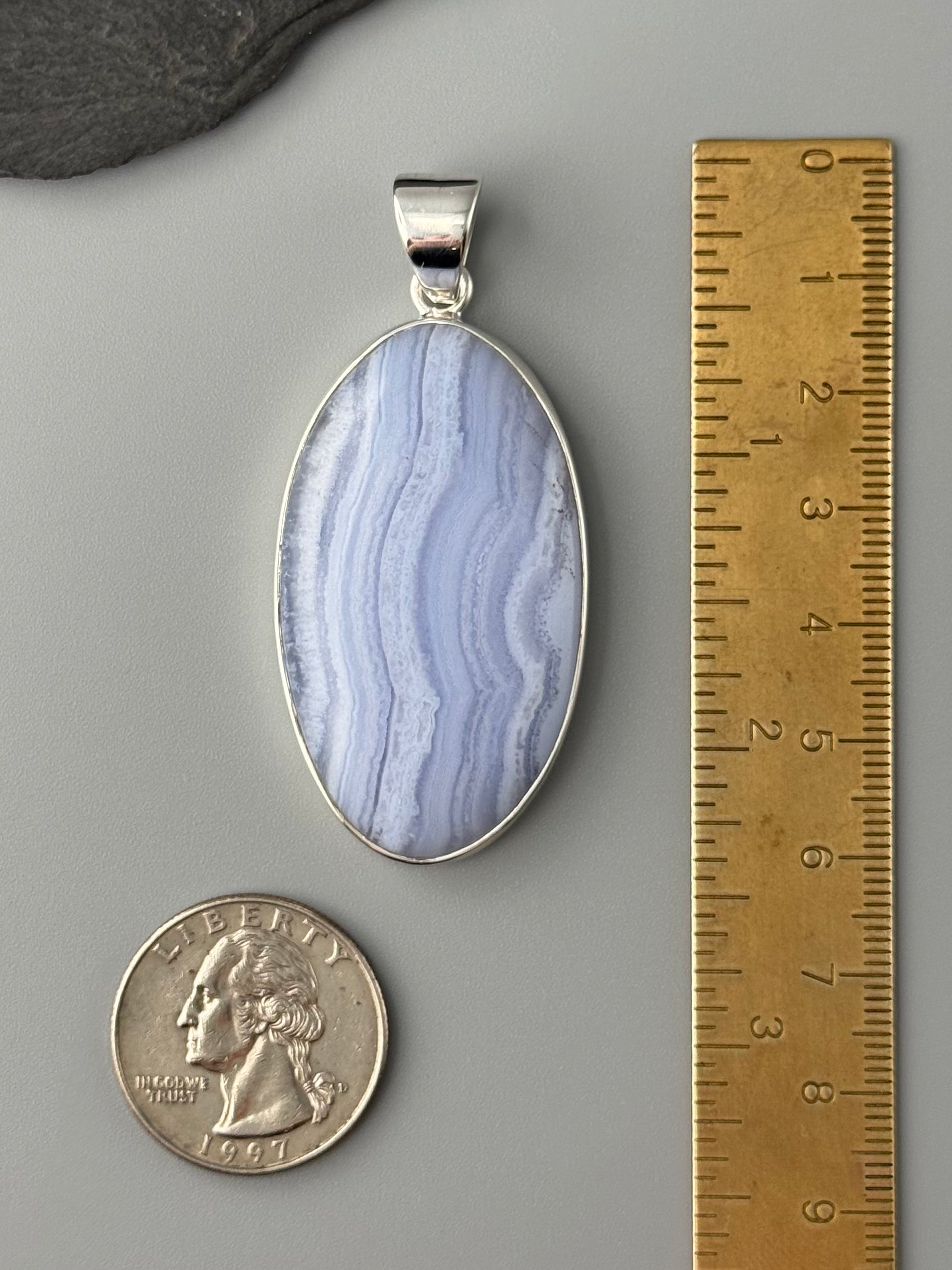 •BLUE LACE AGATE - LARGE OVAL• sterling silver pendant