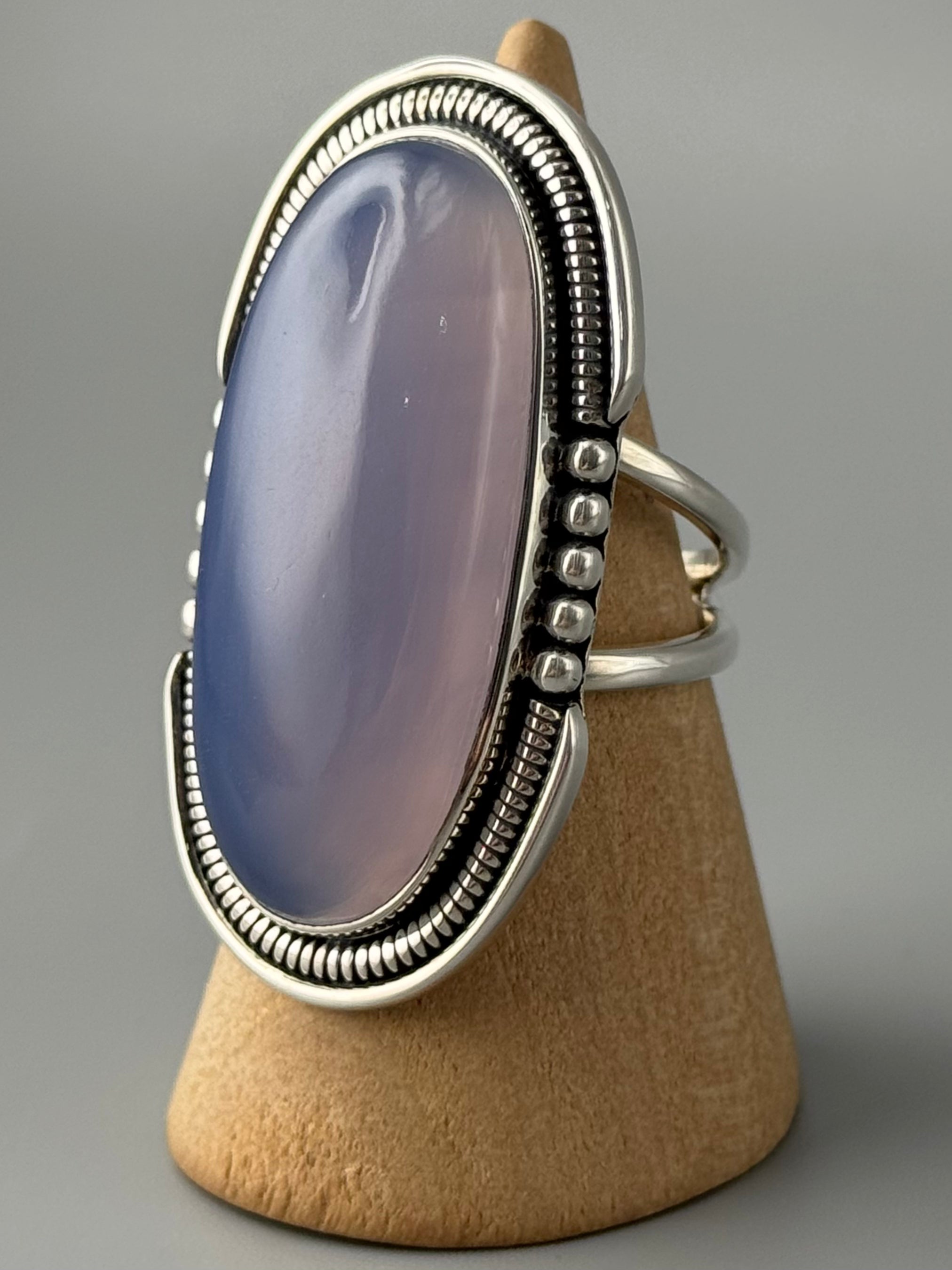 •BLUE CHALCEDONY - INTERSTELLAR• split band silver ring (various sizes)
