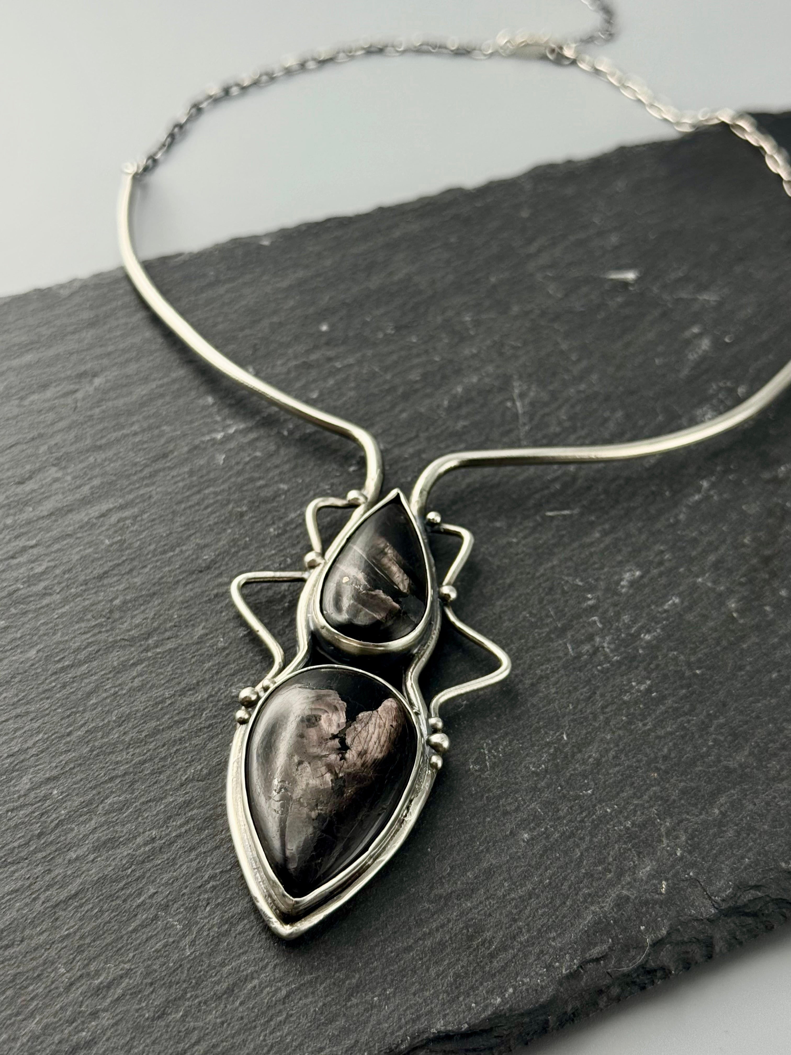 •GROUNDED IN POWER• hypersthene + silver cuff necklace (16" - 20" long)