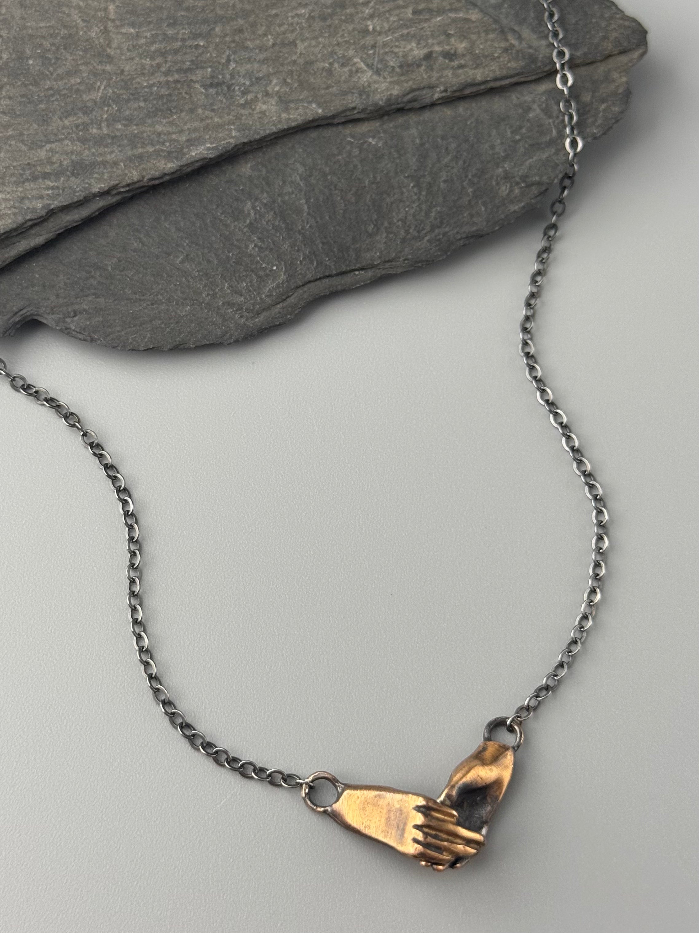 •HOLDING HANDS• bronze necklace (various lengths)