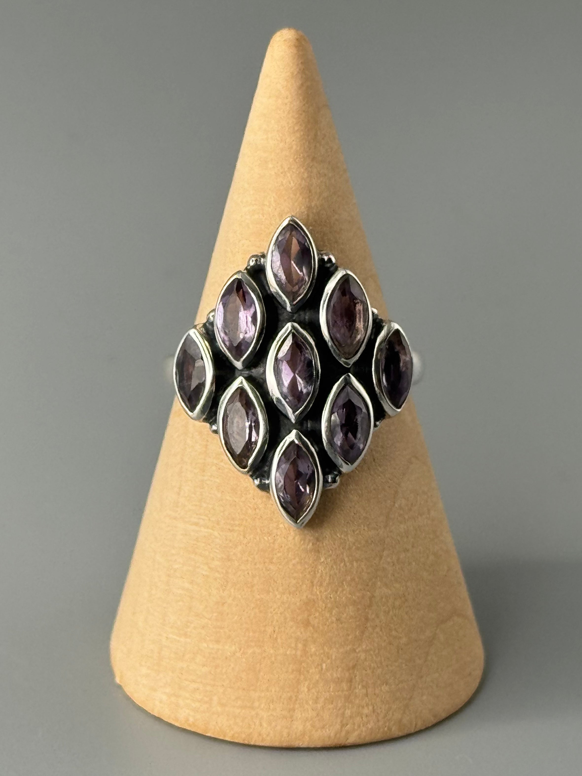 •AMETHYST - NINE NAVETTES• multi-stone silver ring (various sizes)