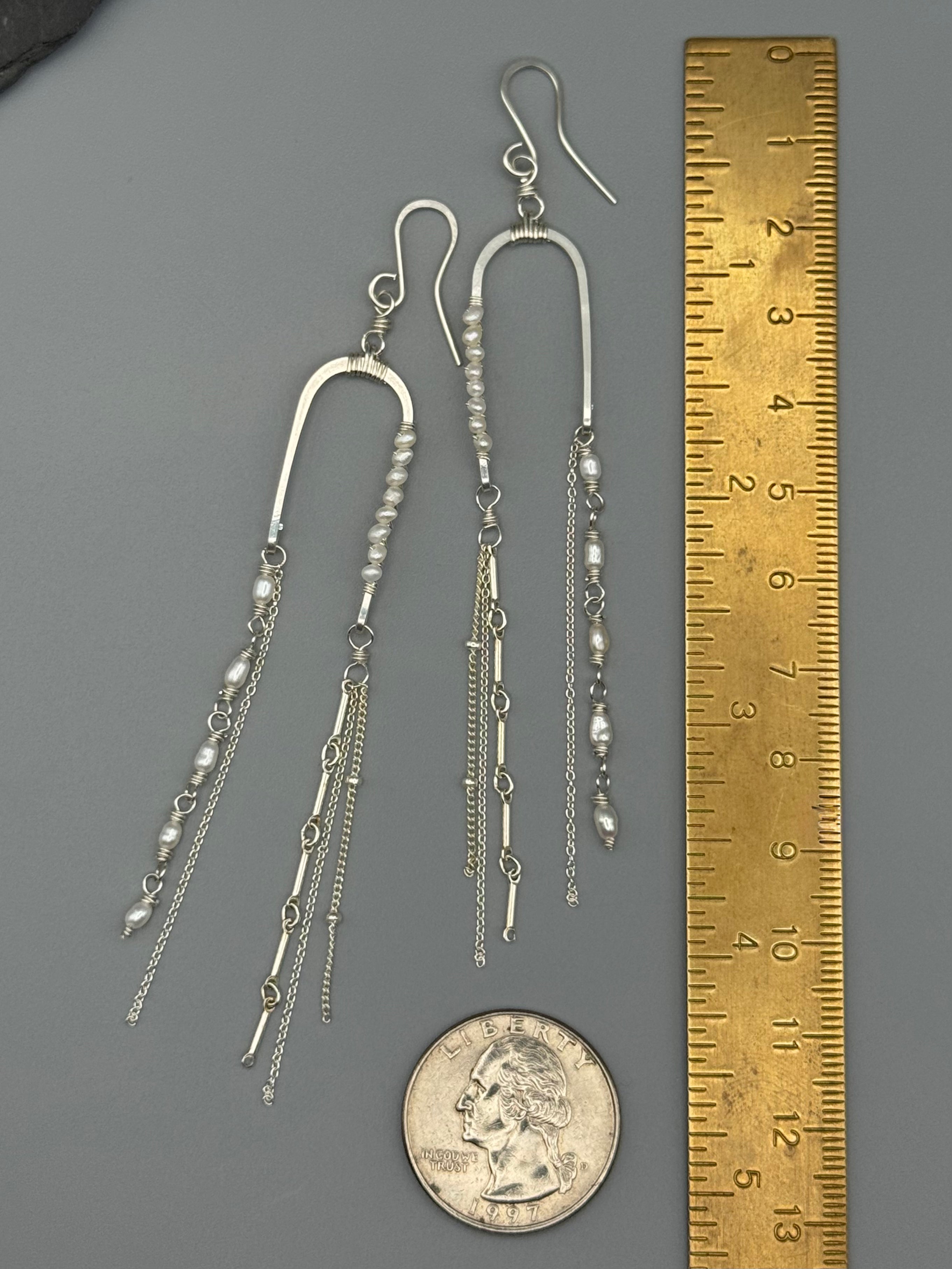 •BALANCING ACT• pearl + silver dangle earrings