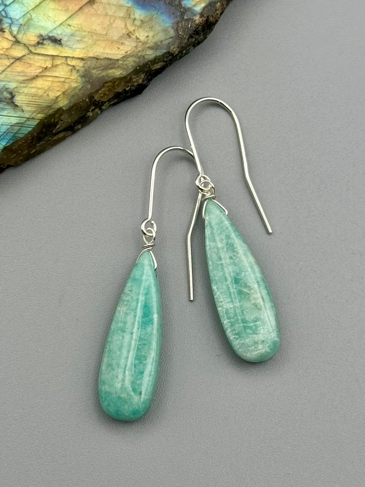 •STRAY• amazonite tear + silver earrings