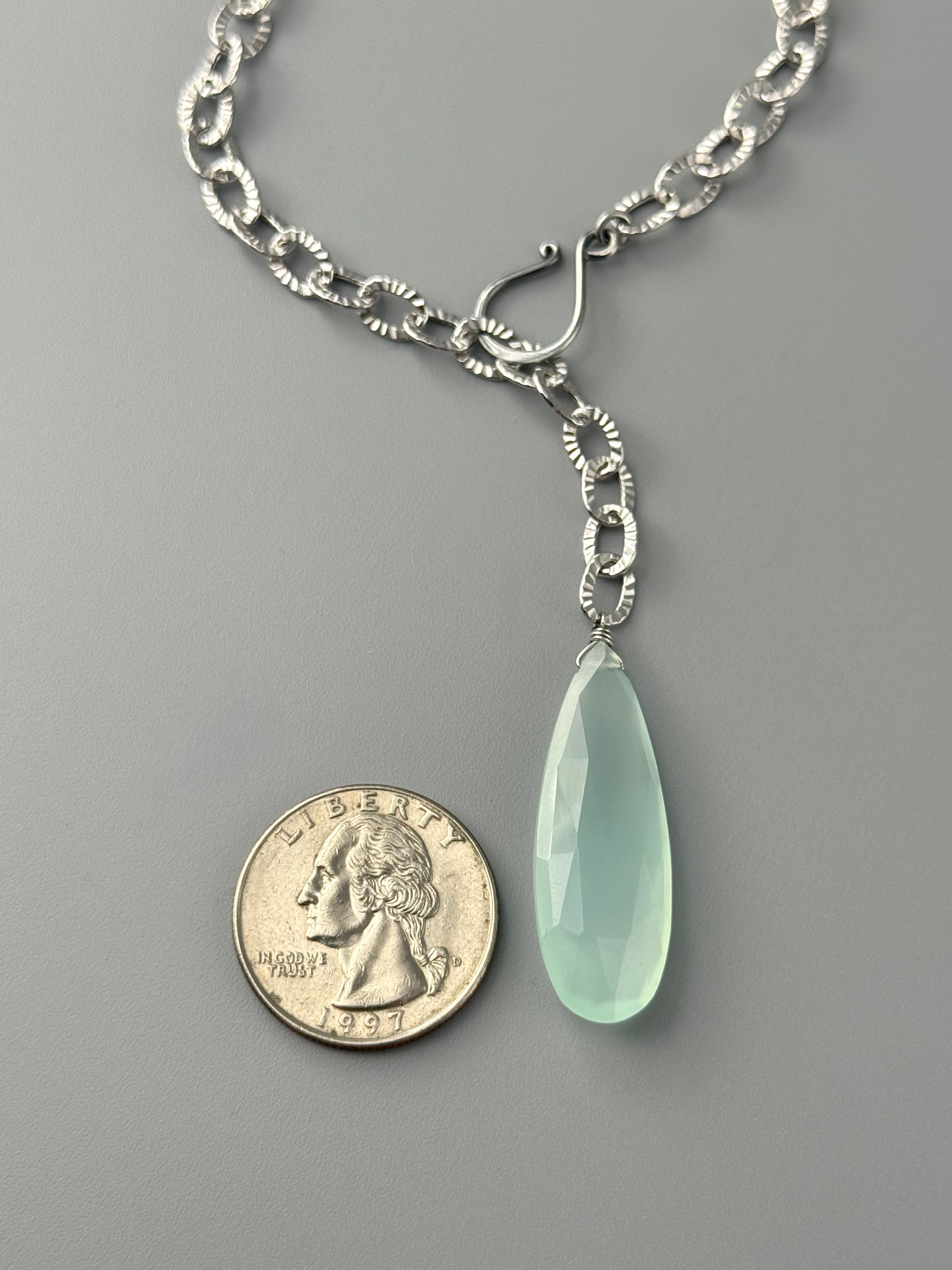•LINKED• aqua chalcedony + silver necklace (ADJ to 19")