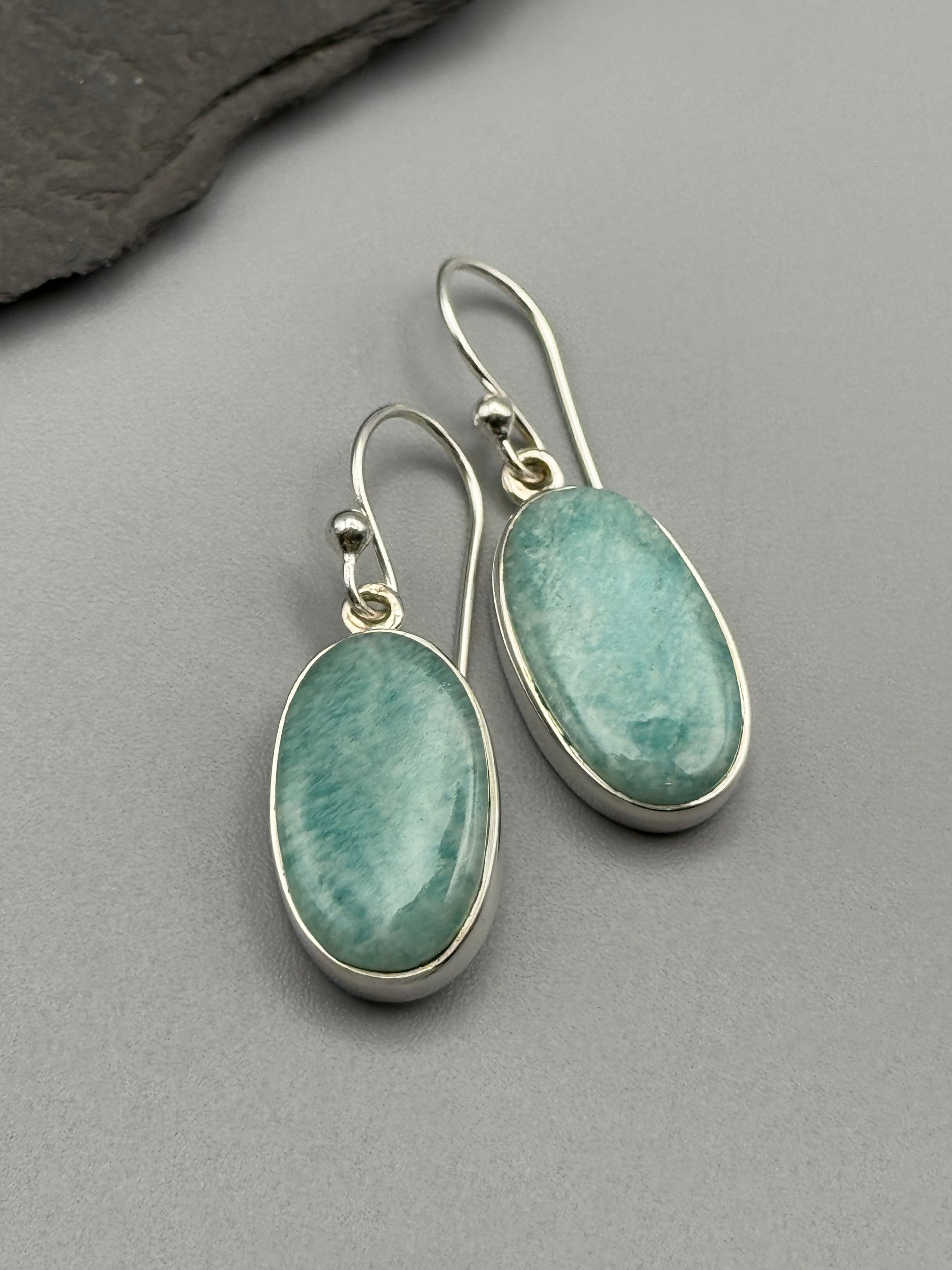 •AMAZONITE - OVAL• silver dangle earrings