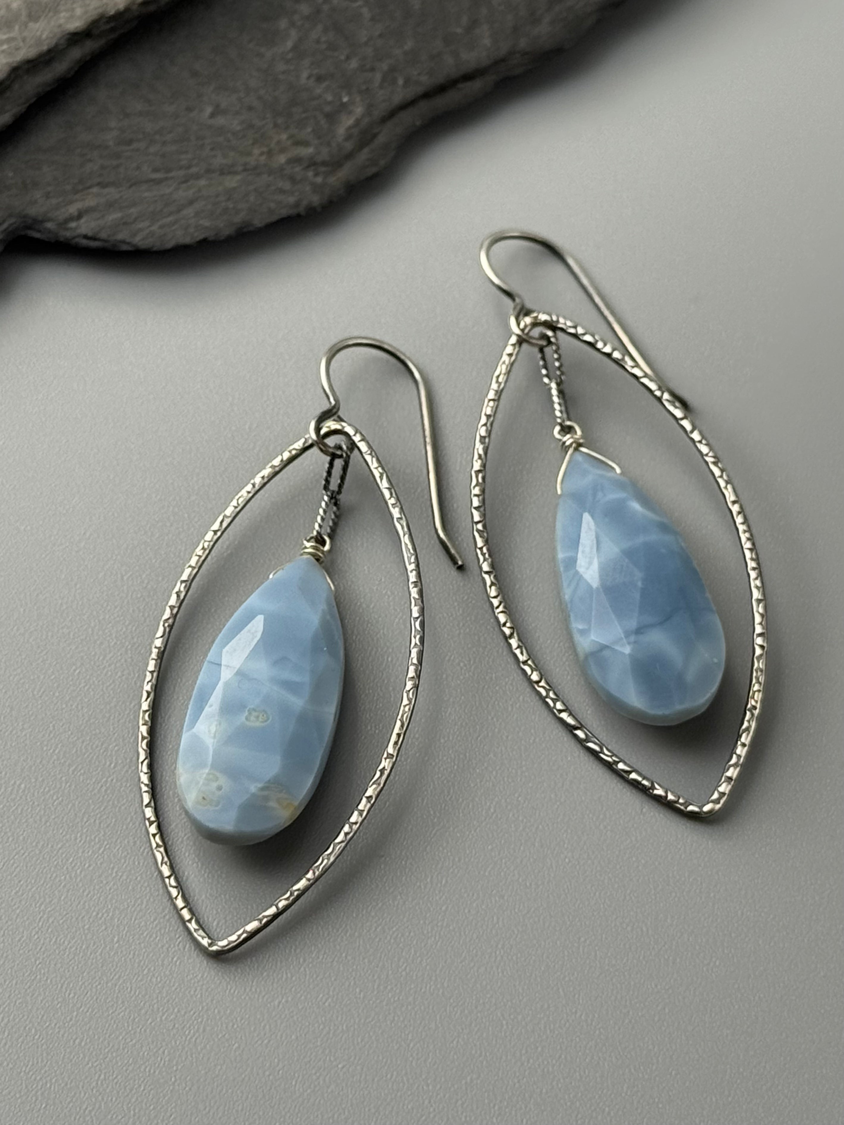 •NAVETTE• blue opal + silver earrings