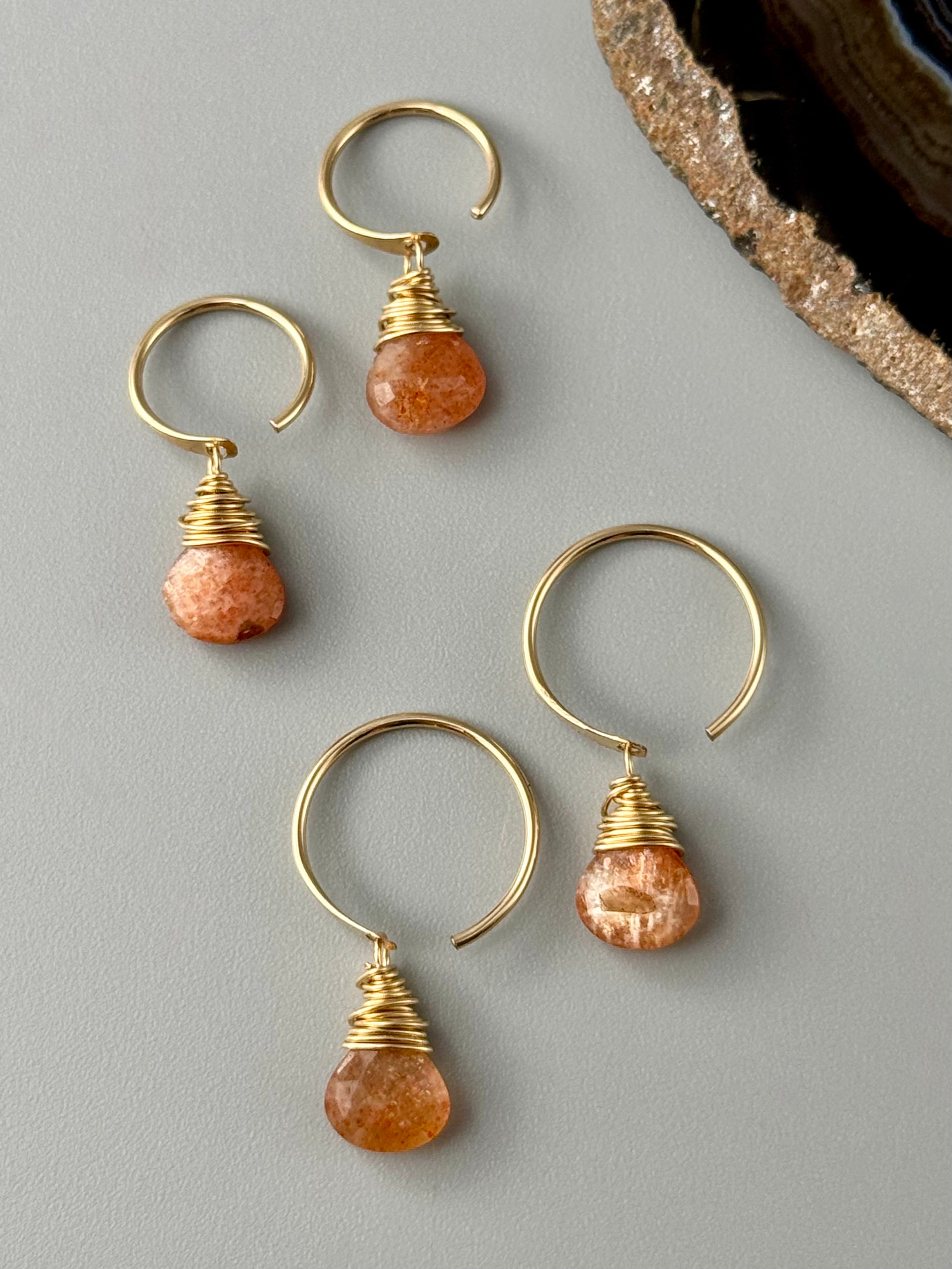 •DANGLE HUG• sunstone + gold earrings