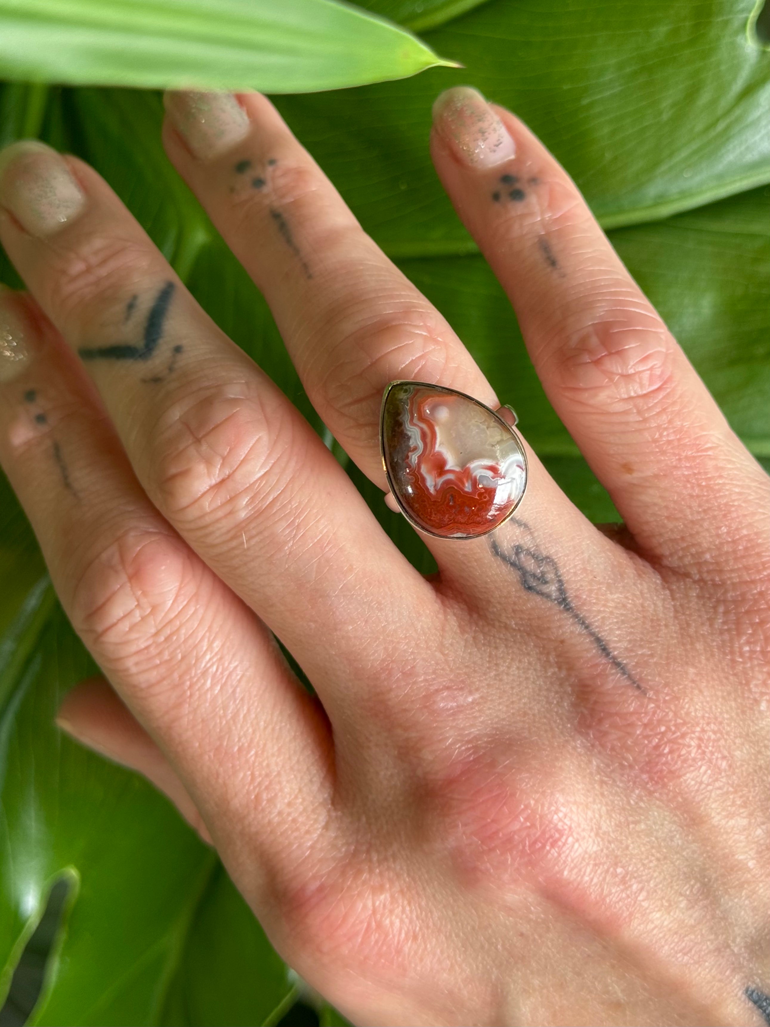 •CRAZY LACE AGATE - TEARDROP• silver ring (size 7)