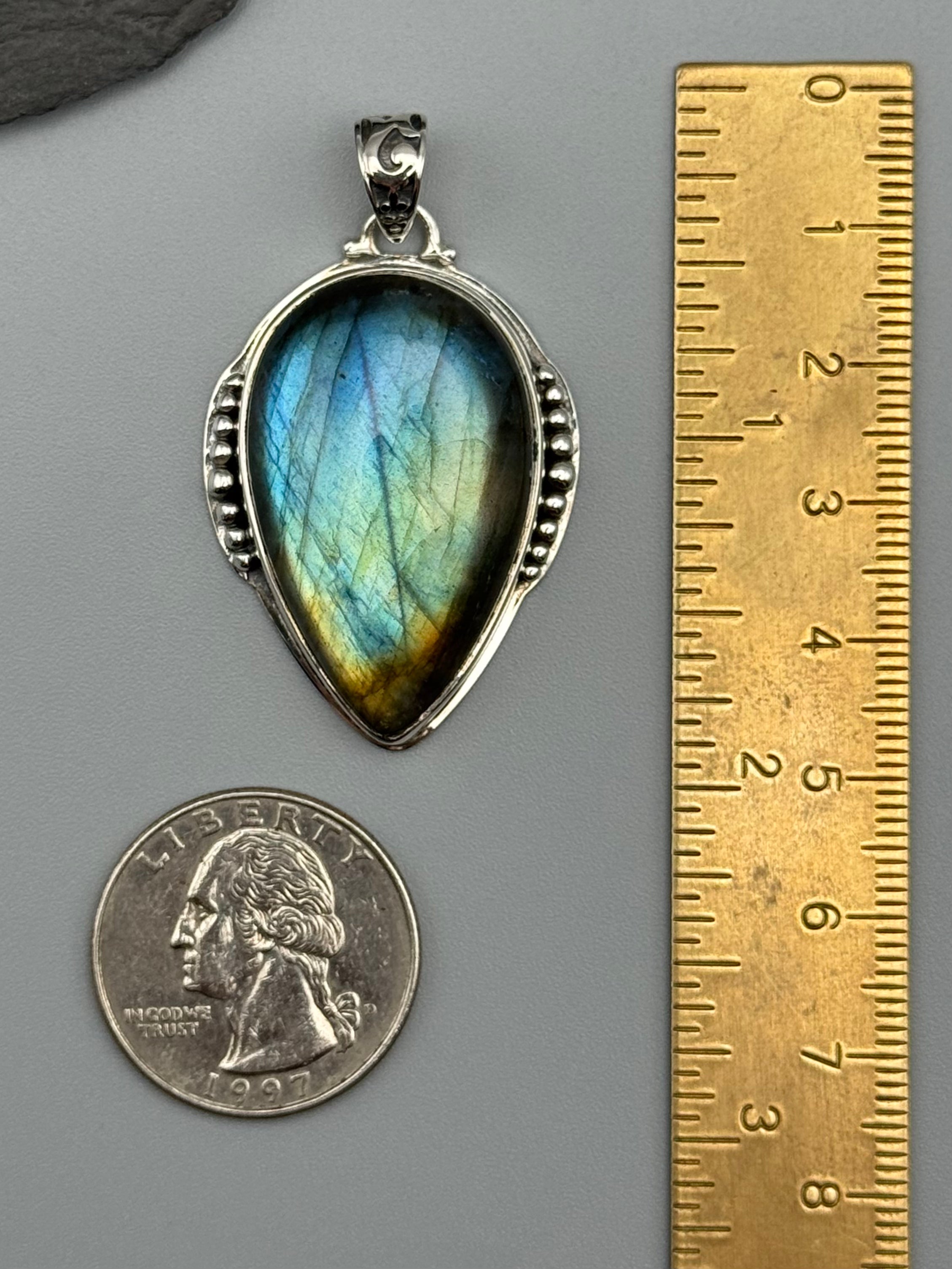 •LABRADORITE SPEAR TEAR - RISE• sterling silver pendant