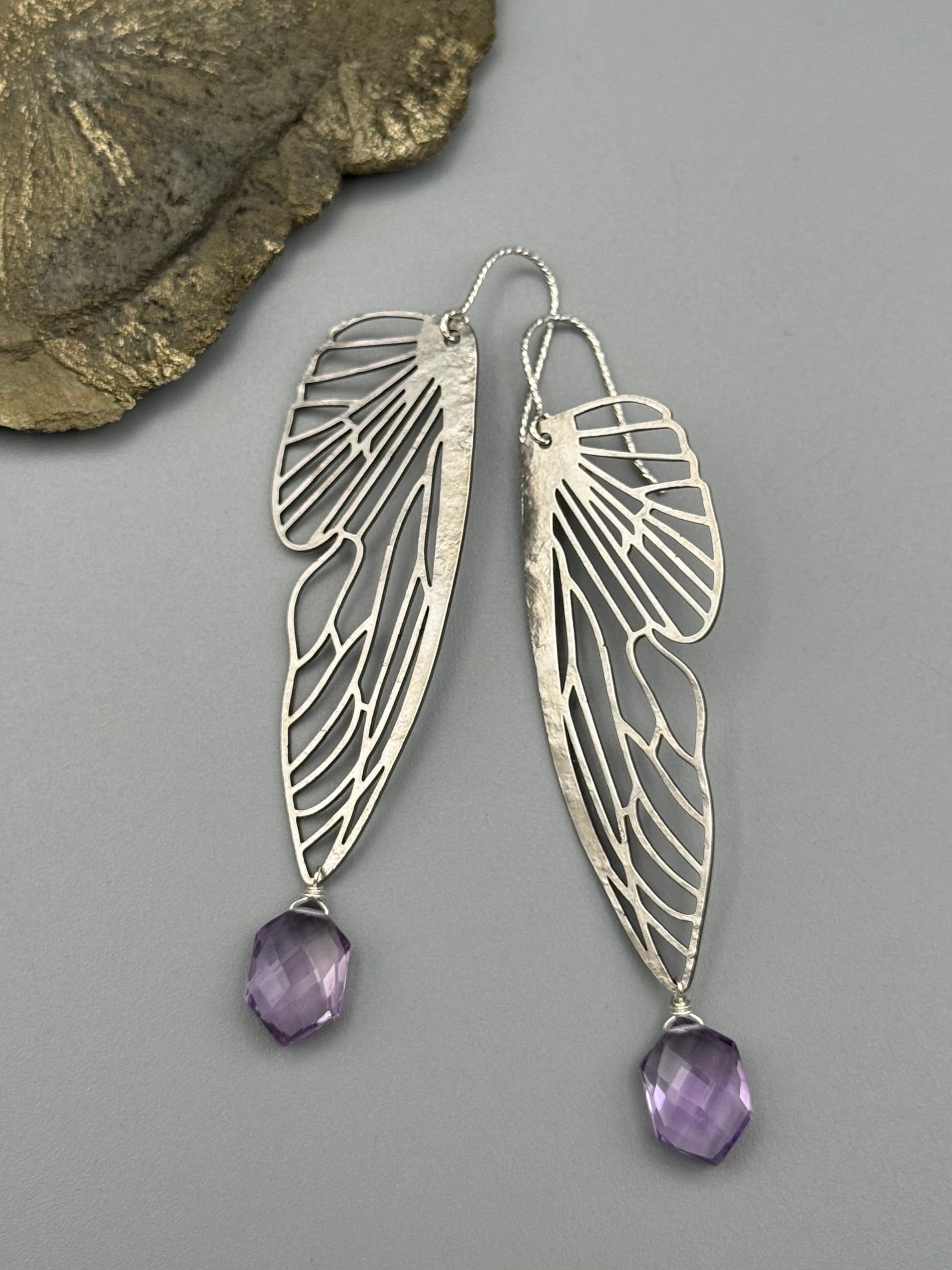 •METAMORPH• amethyst hex + silver earrings