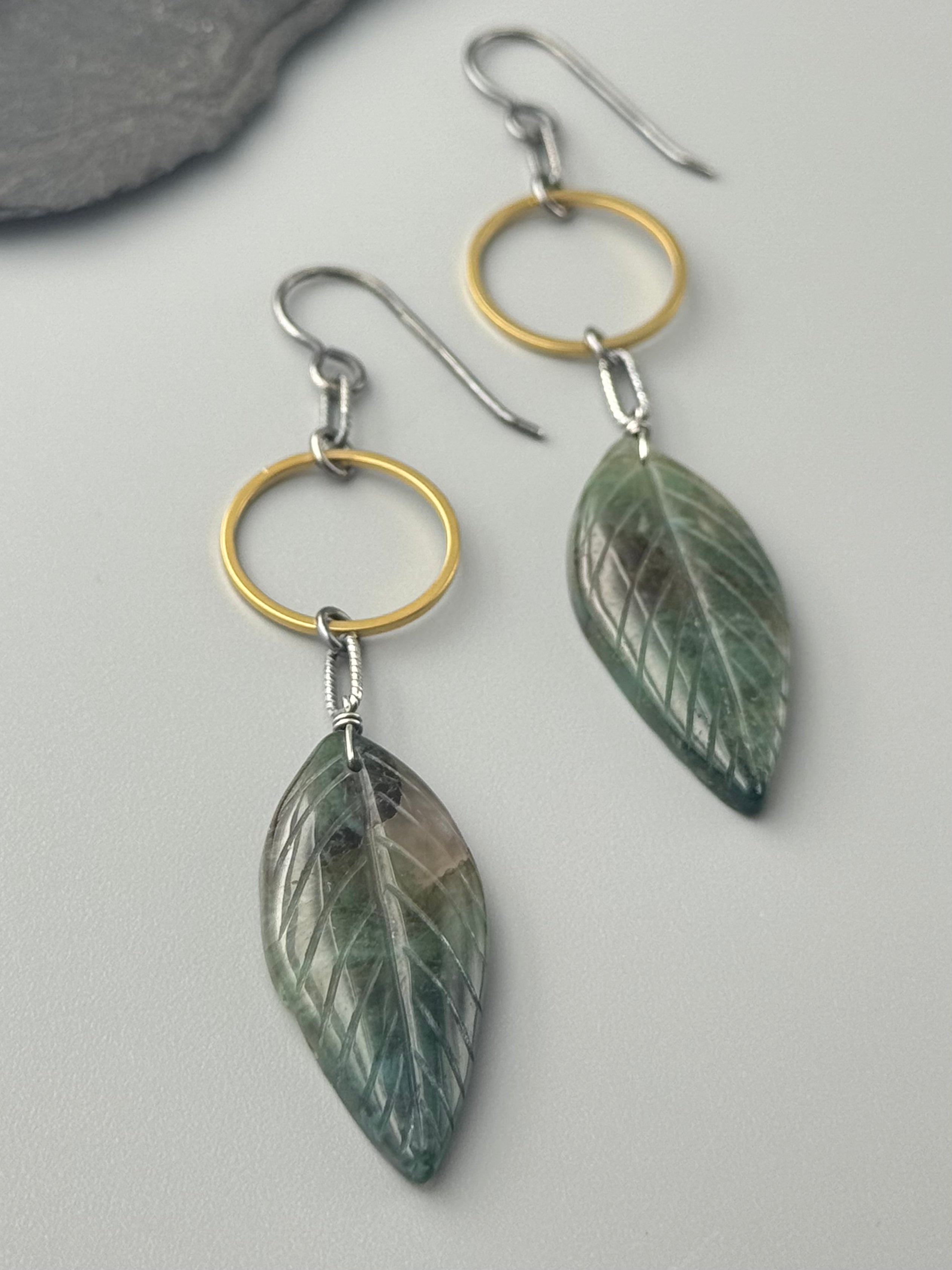 •ESPY• moss agate + mixed metal earrings
