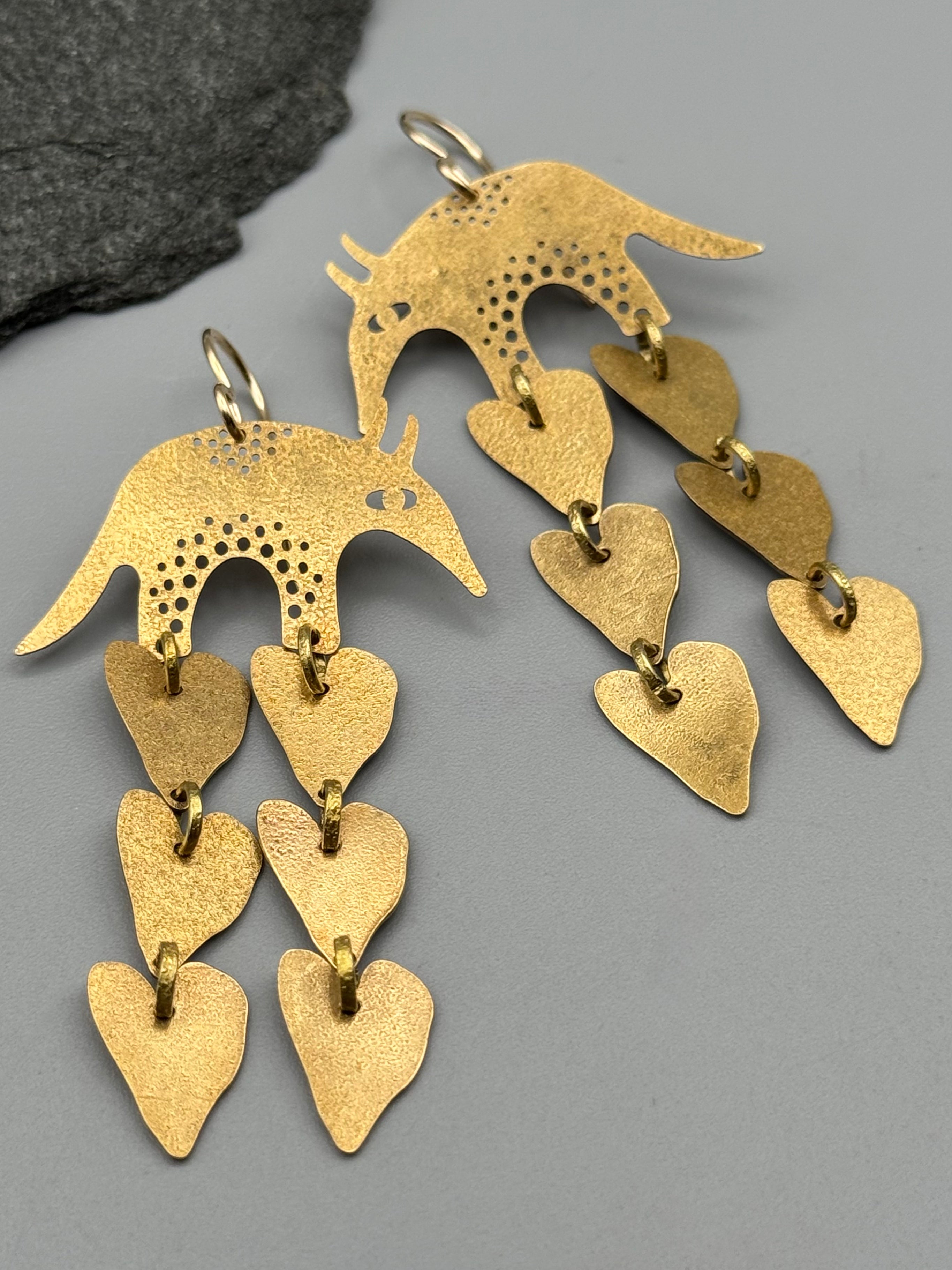 •'AMOR'DILLIO• gold dangle earrings